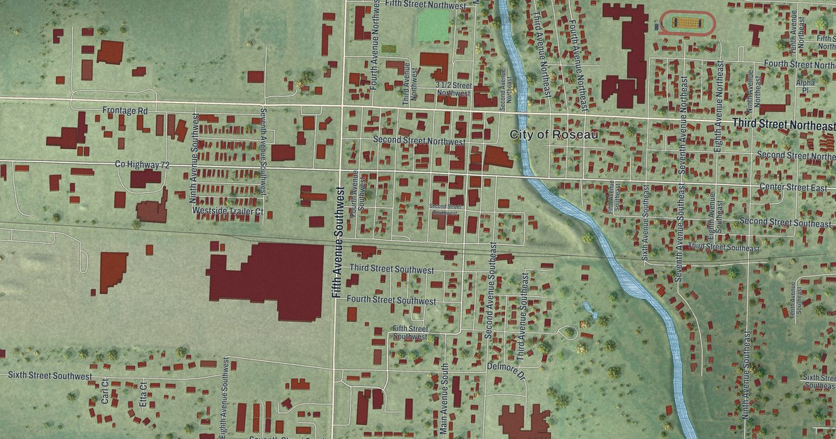 Map of Roseau, Minnesota in 2026