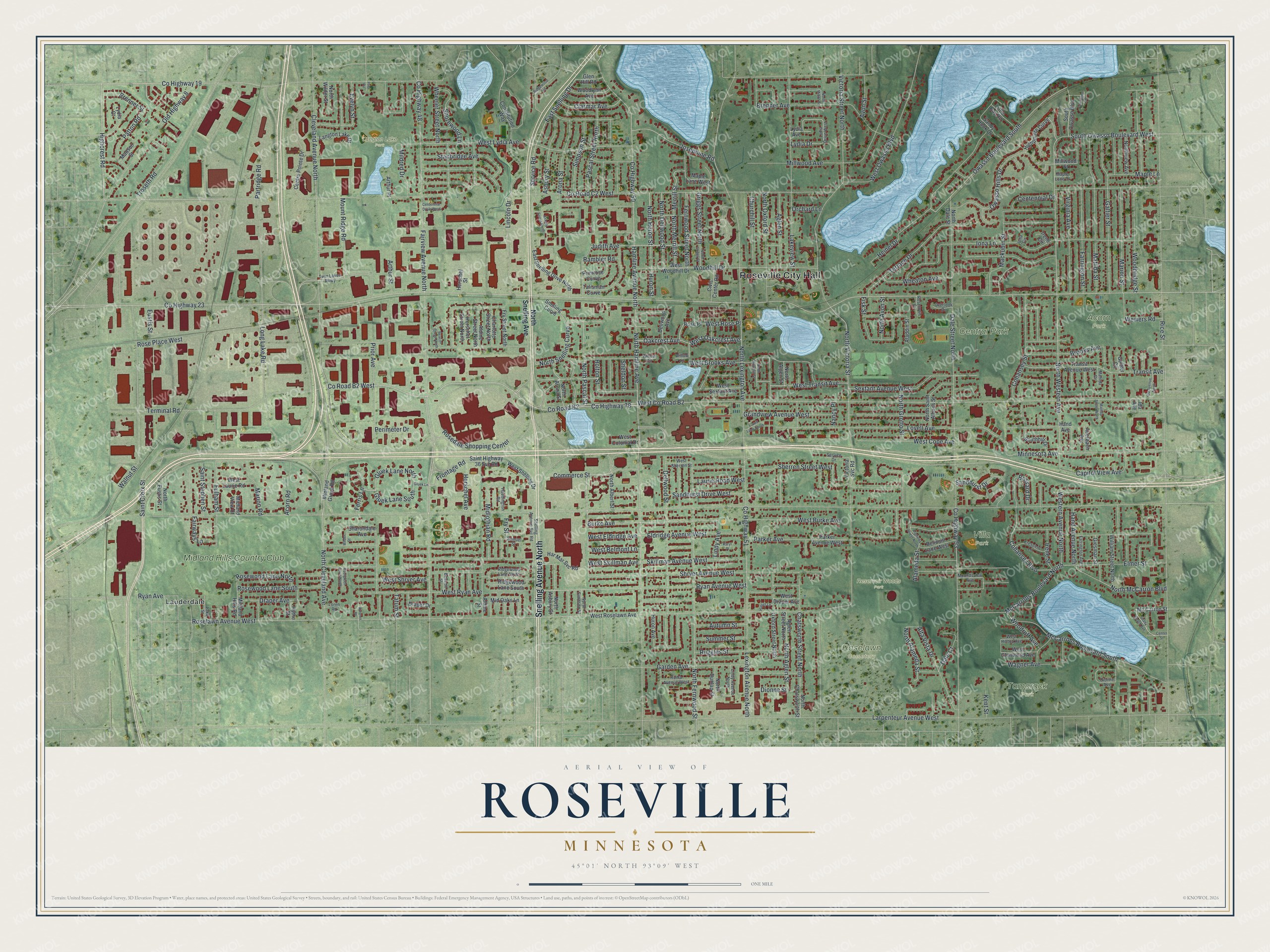 Watermarked full-map preview of Roseville, Minnesota
