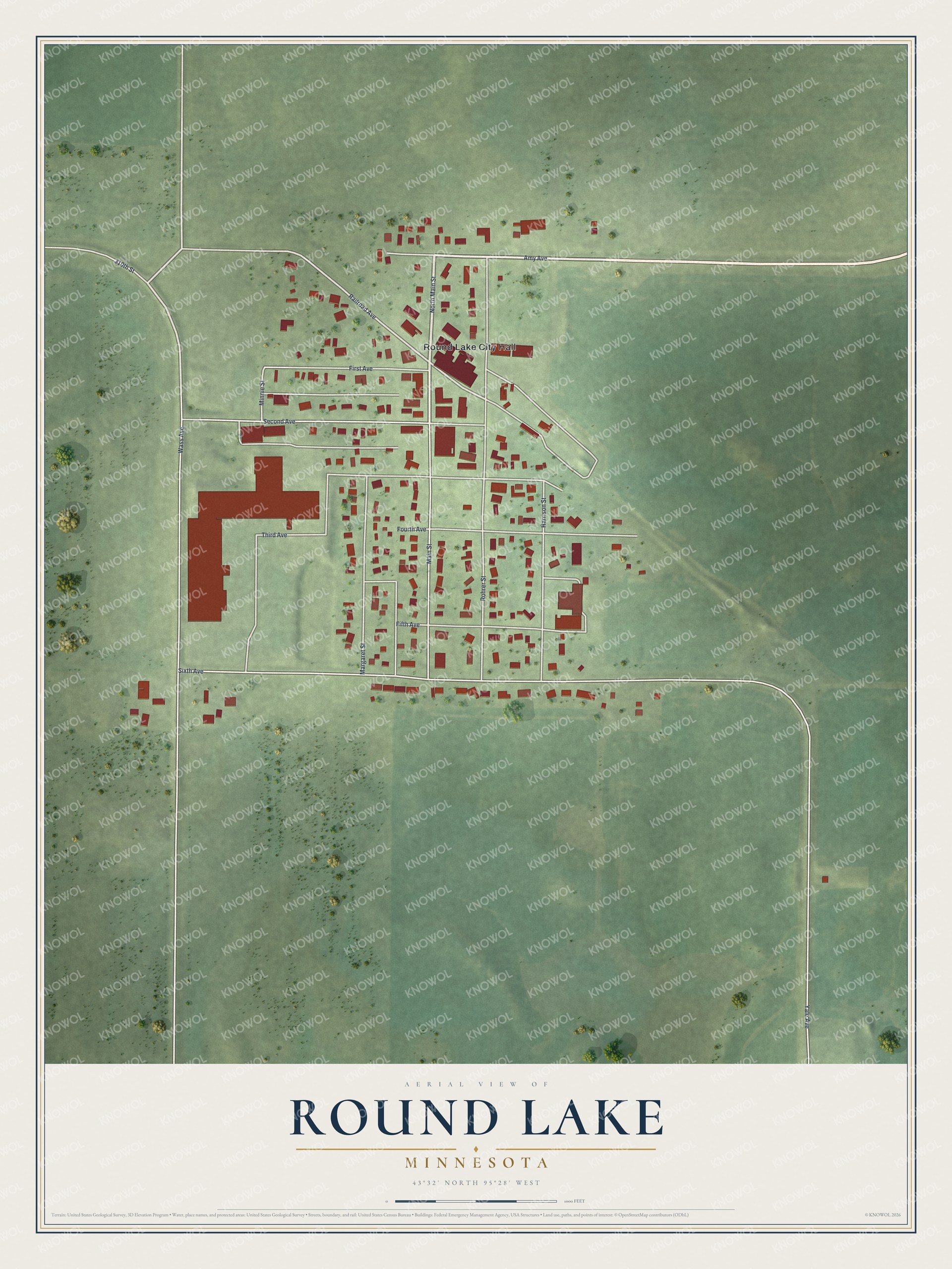 Watermarked full-map preview of Round Lake, Minnesota