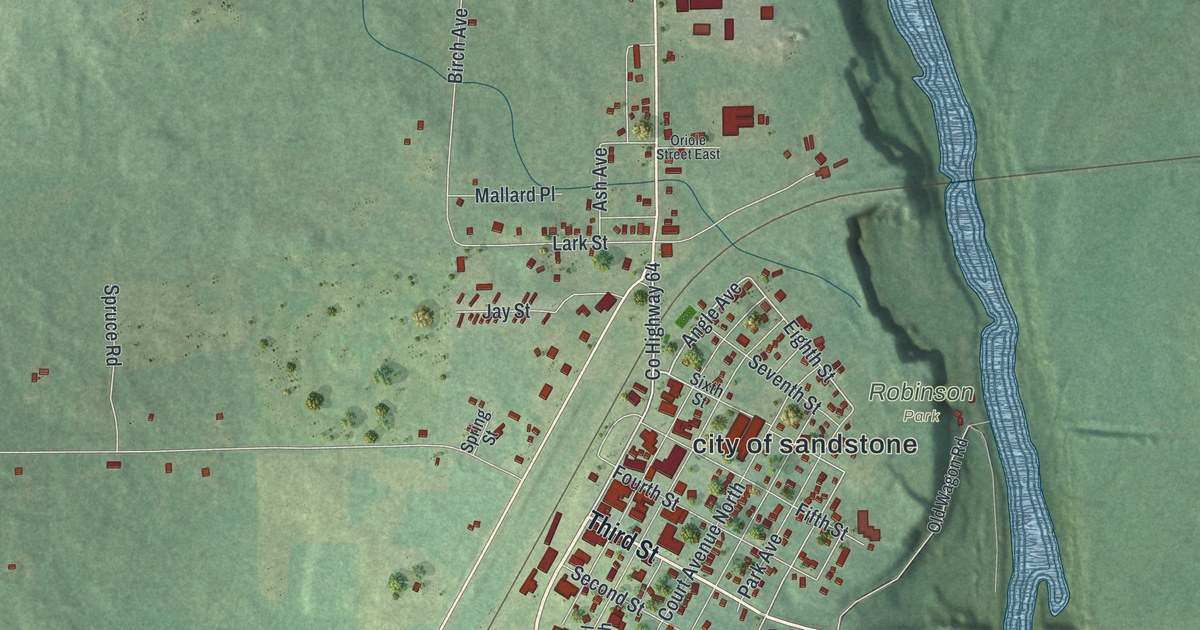 Map of Sandstone, Minnesota in 2026