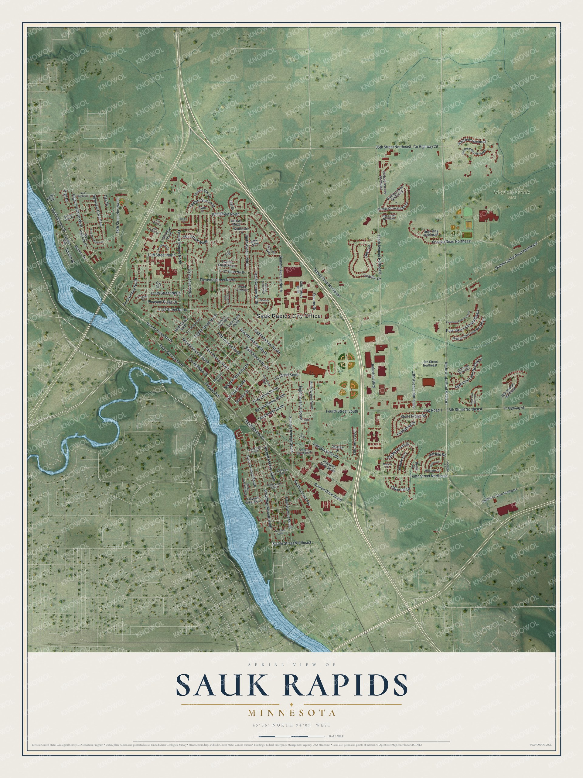 Watermarked full-map preview of Sauk Rapids, Minnesota