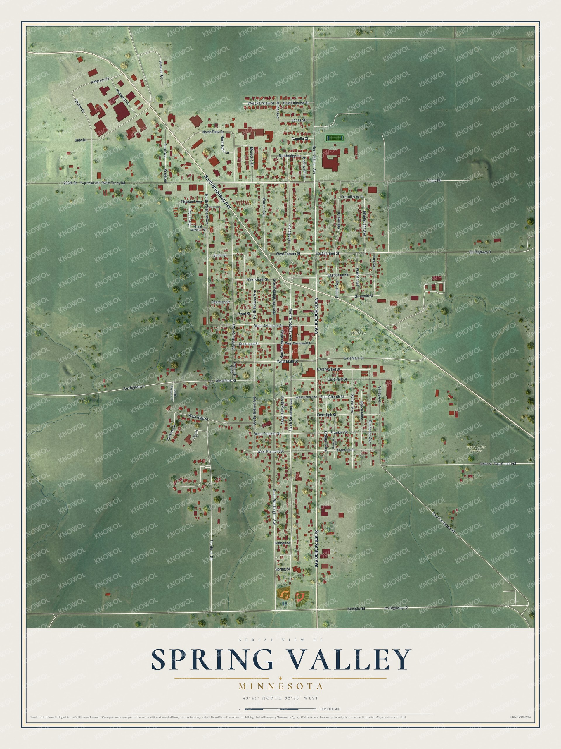 Watermarked full-map preview of Spring Valley, Minnesota