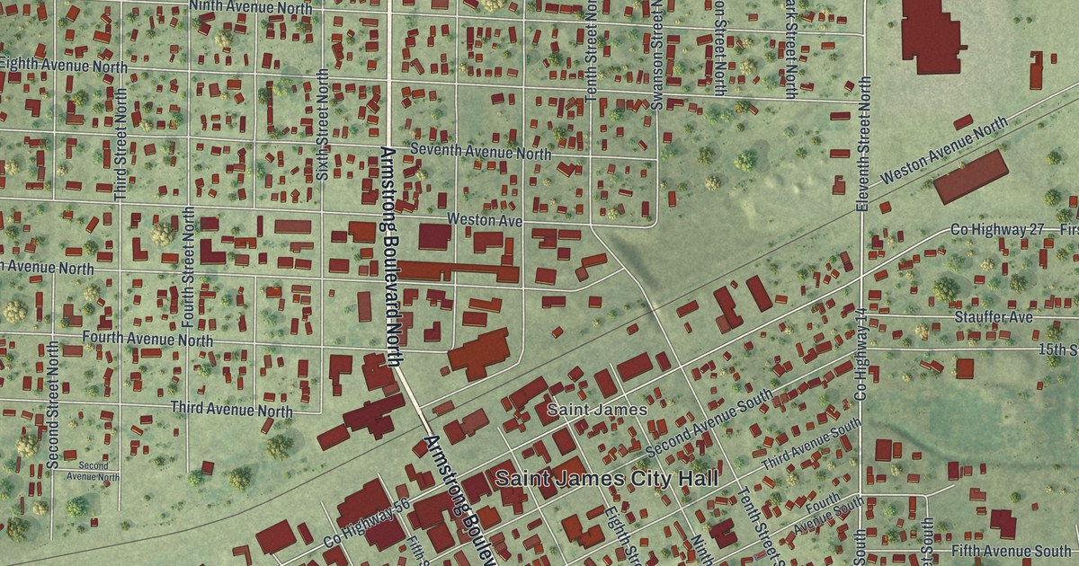 Map of St. James, Minnesota in 2026