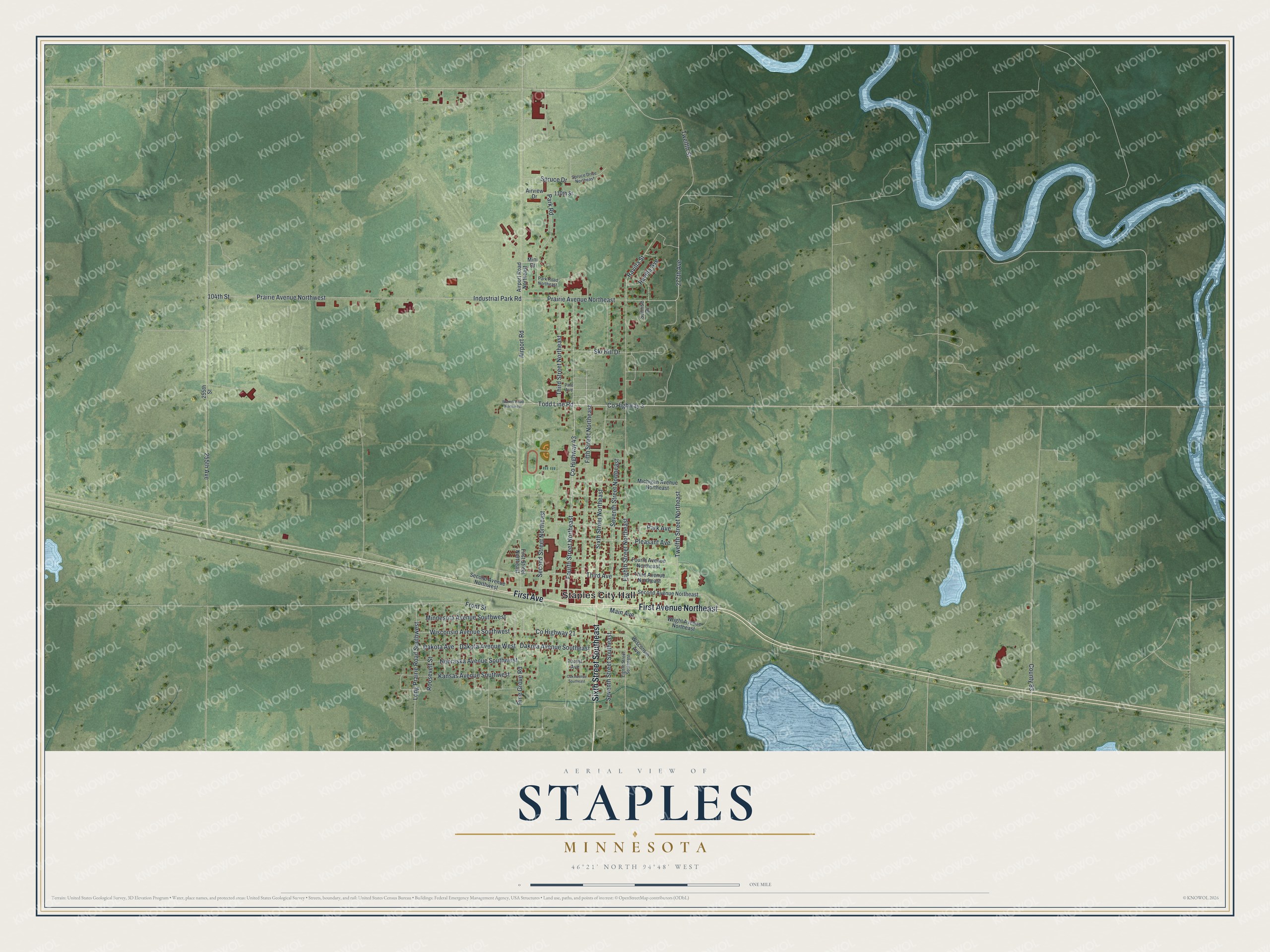 Watermarked full-map preview of Staples, Minnesota