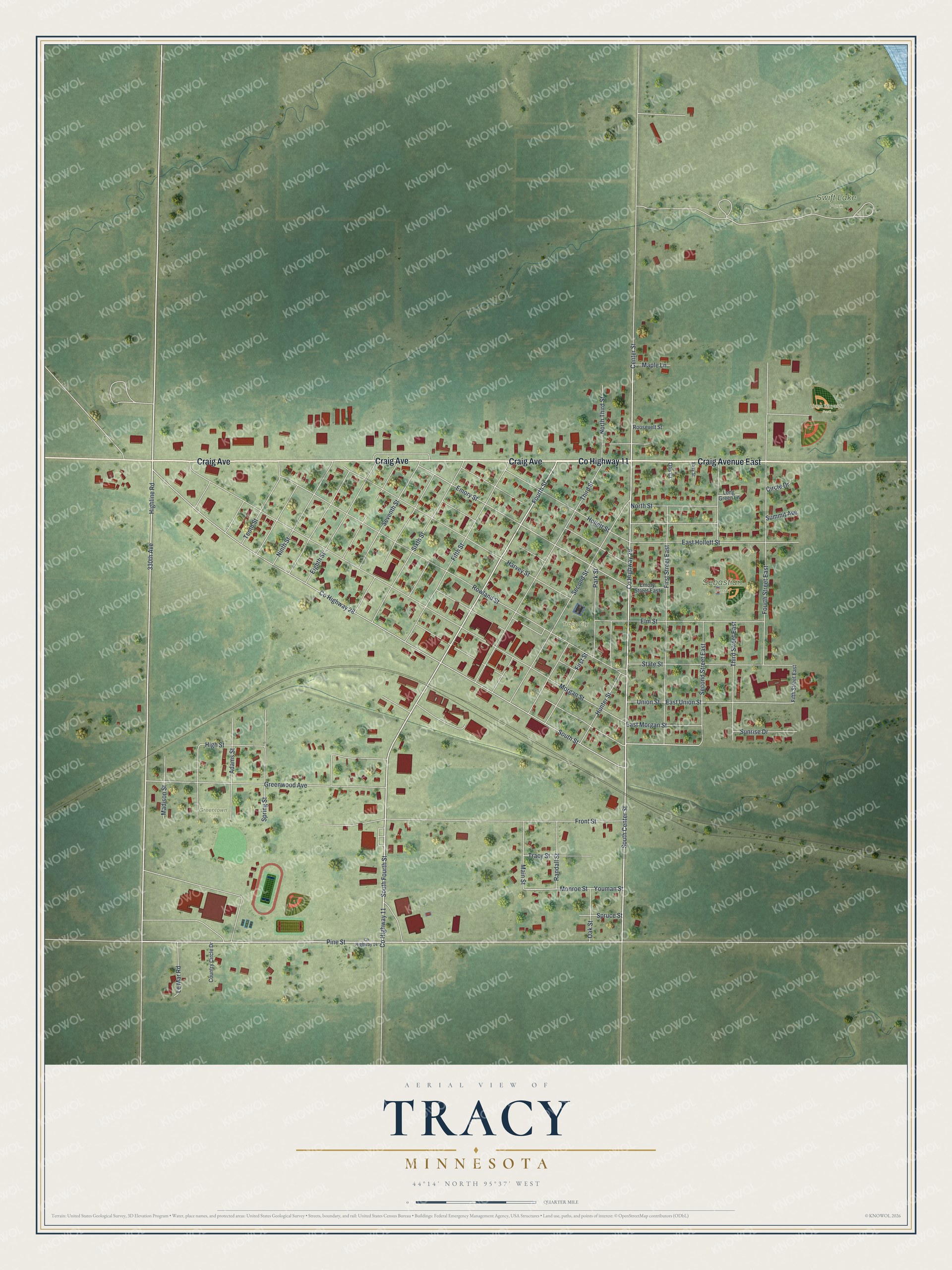 Watermarked full-map preview of Tracy, Minnesota