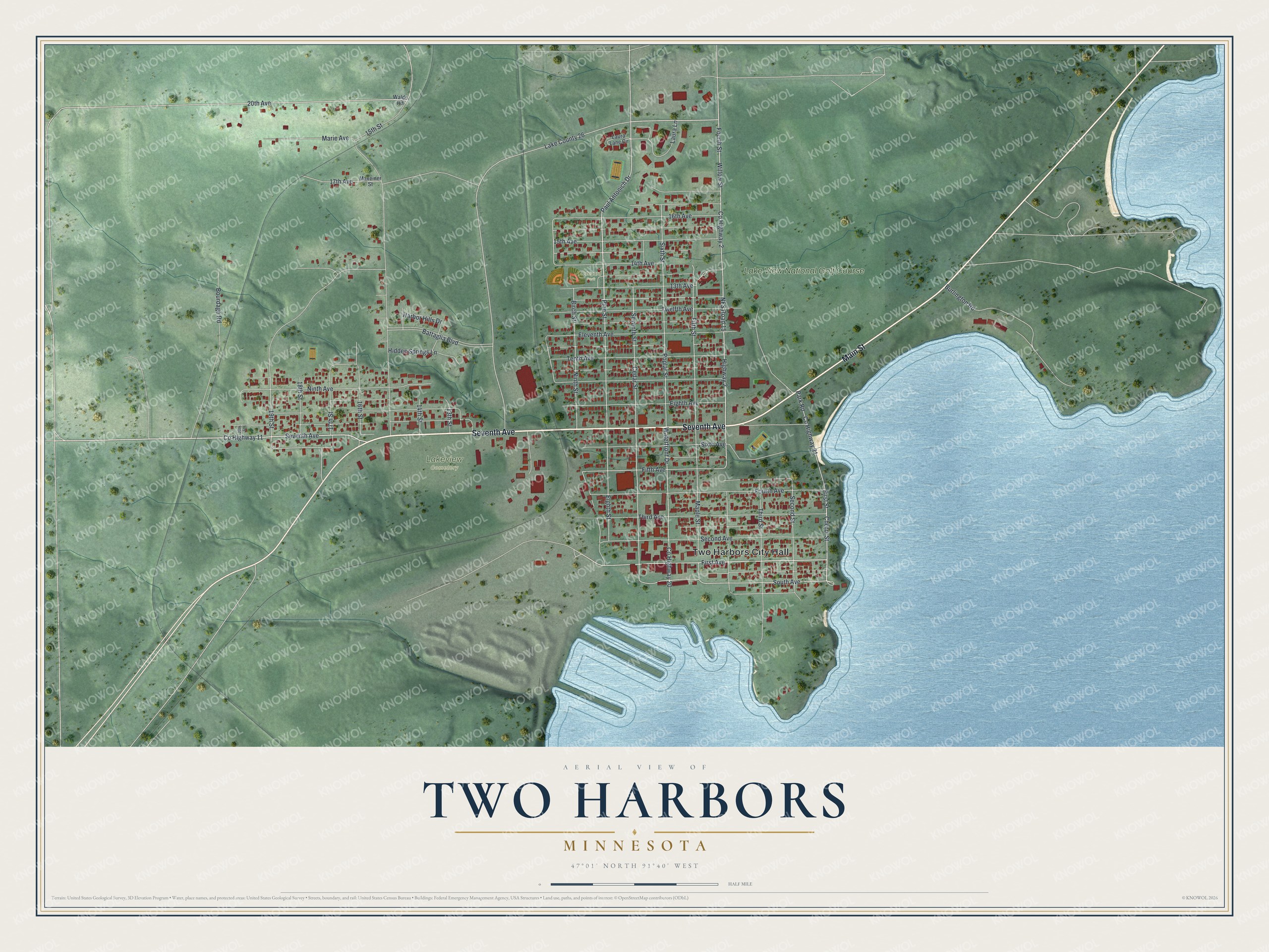 Watermarked full-map preview of Two Harbors, Minnesota