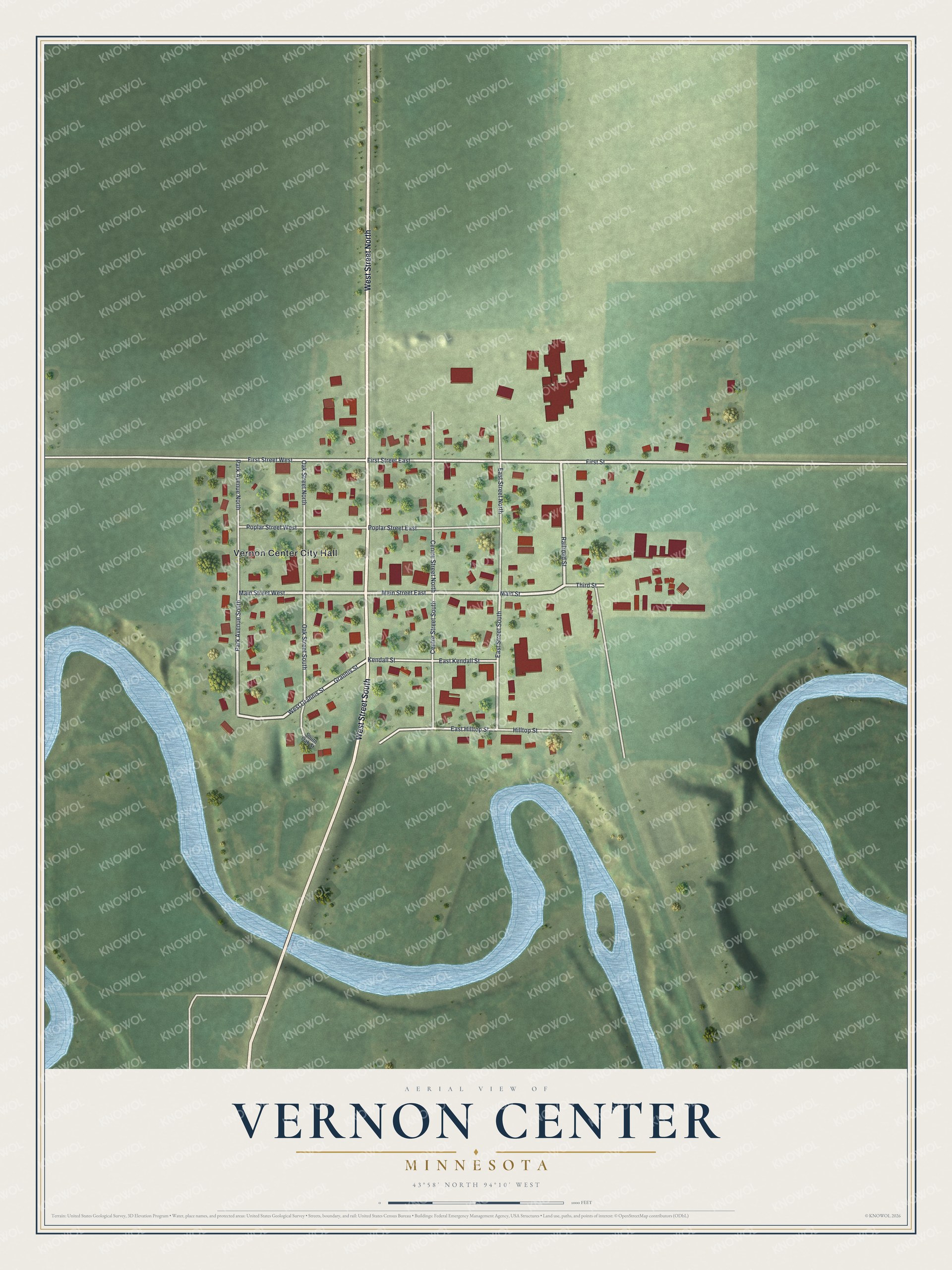 Watermarked full-map preview of Vernon Center, Minnesota