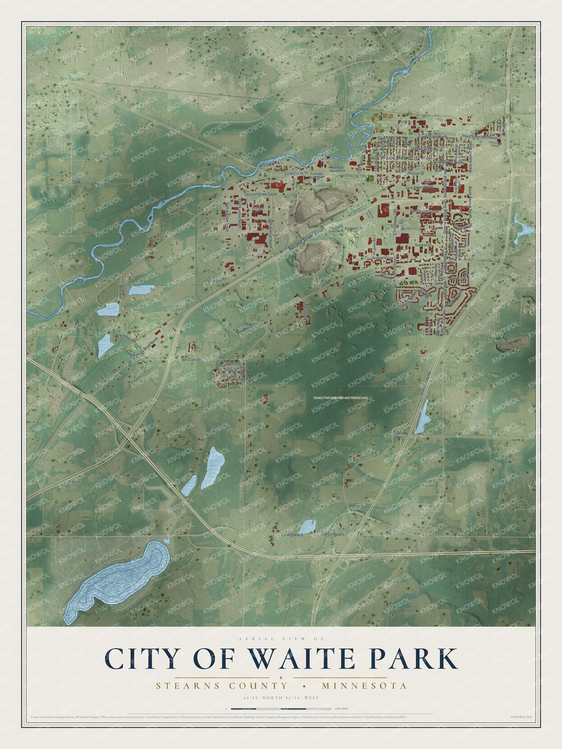 Watermarked full-map preview of City of Waite Park, Minnesota