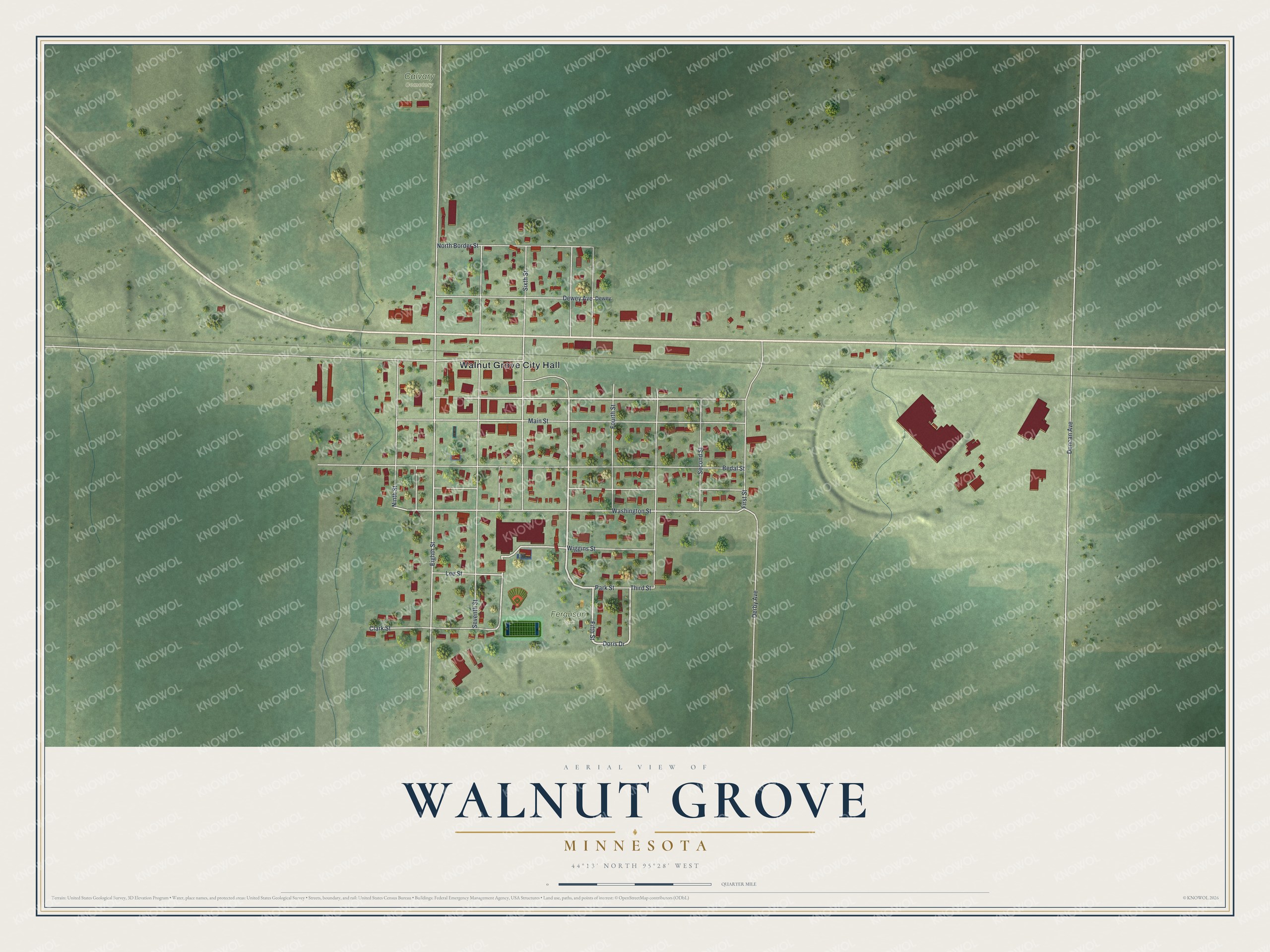 Watermarked full-map preview of Walnut Grove, Minnesota