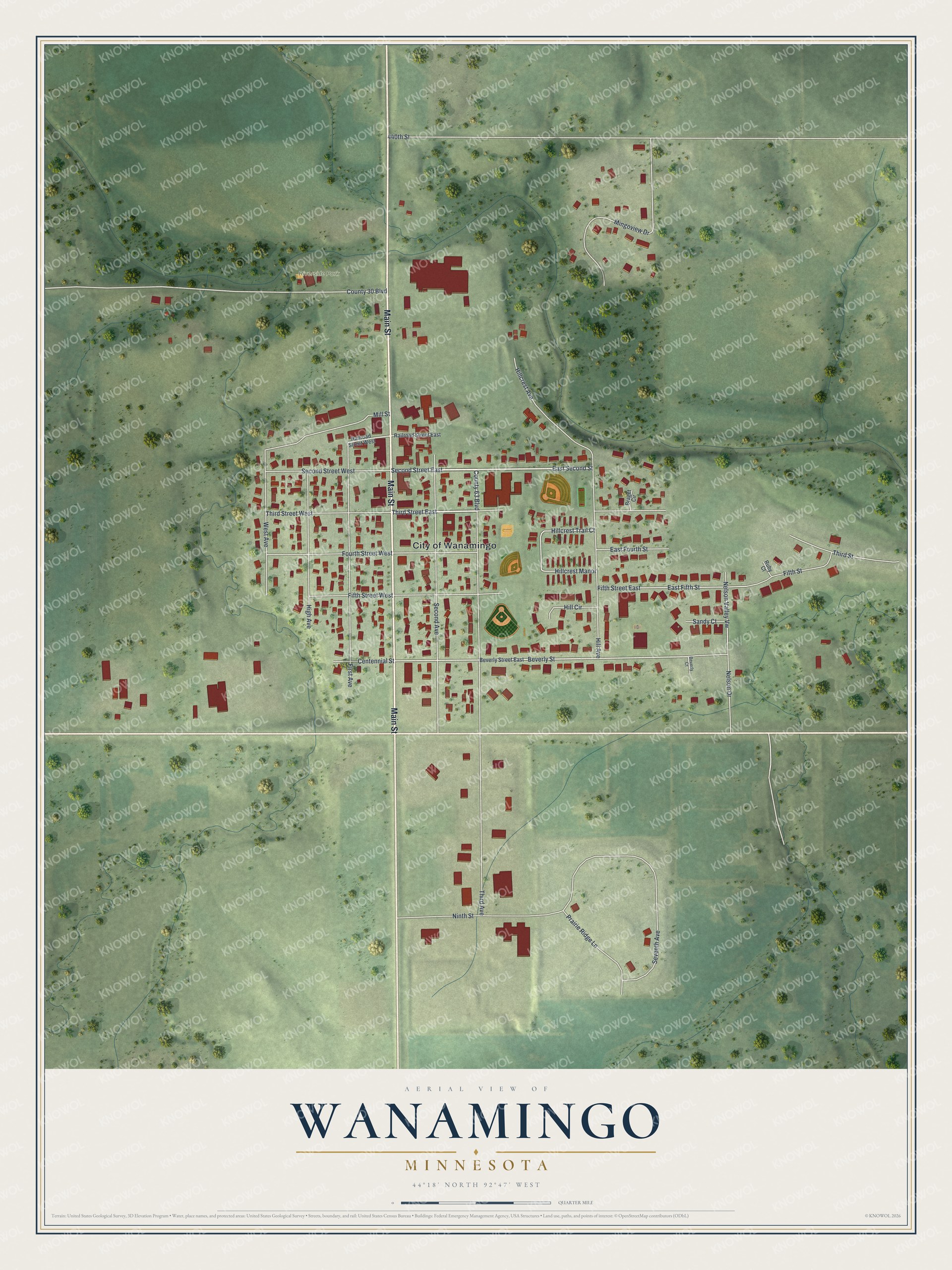 Watermarked full-map preview of Wanamingo, Minnesota