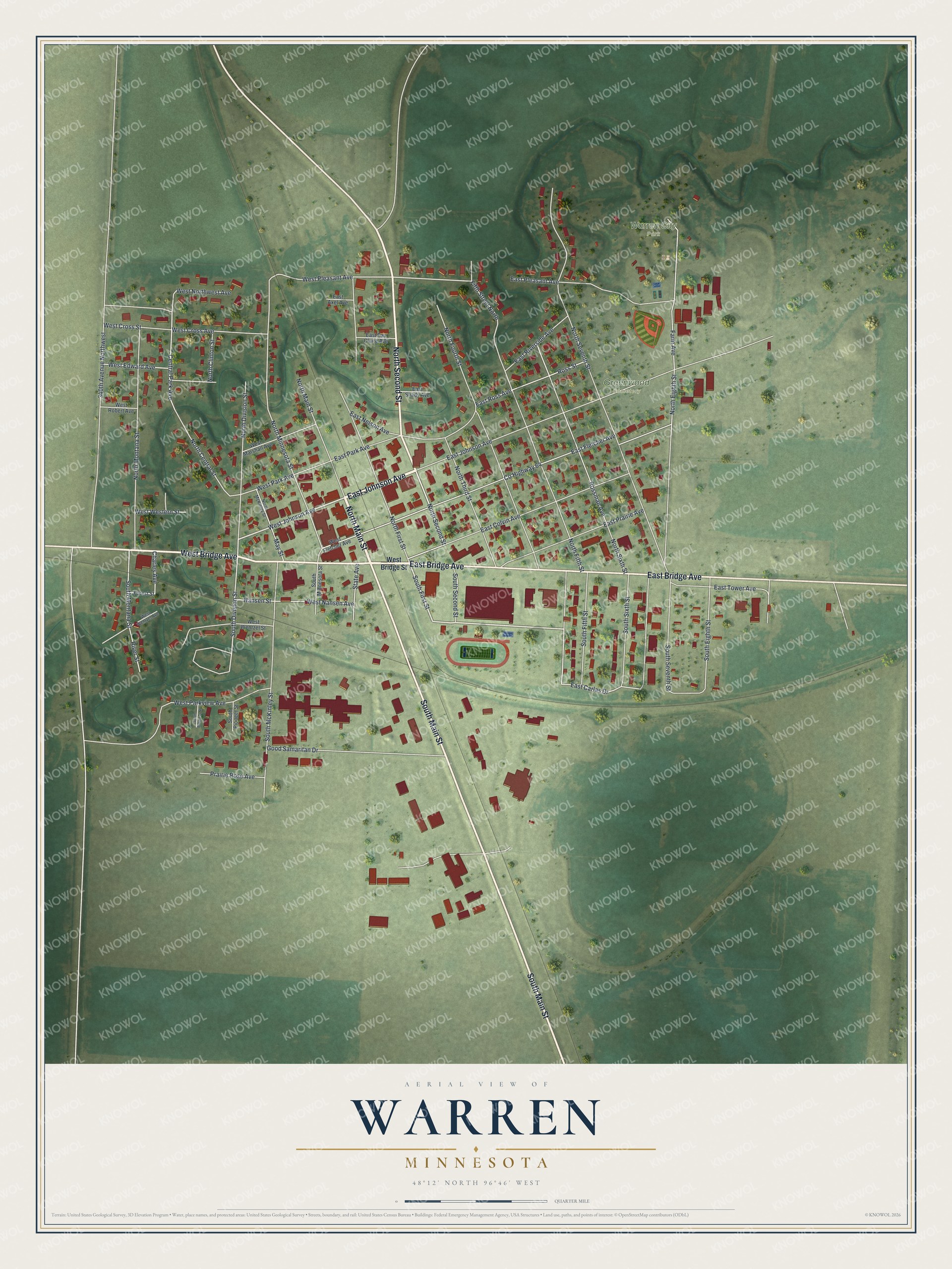 Watermarked full-map preview of Warren, Minnesota