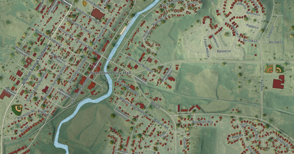Map of Watertown, Minnesota in 2026