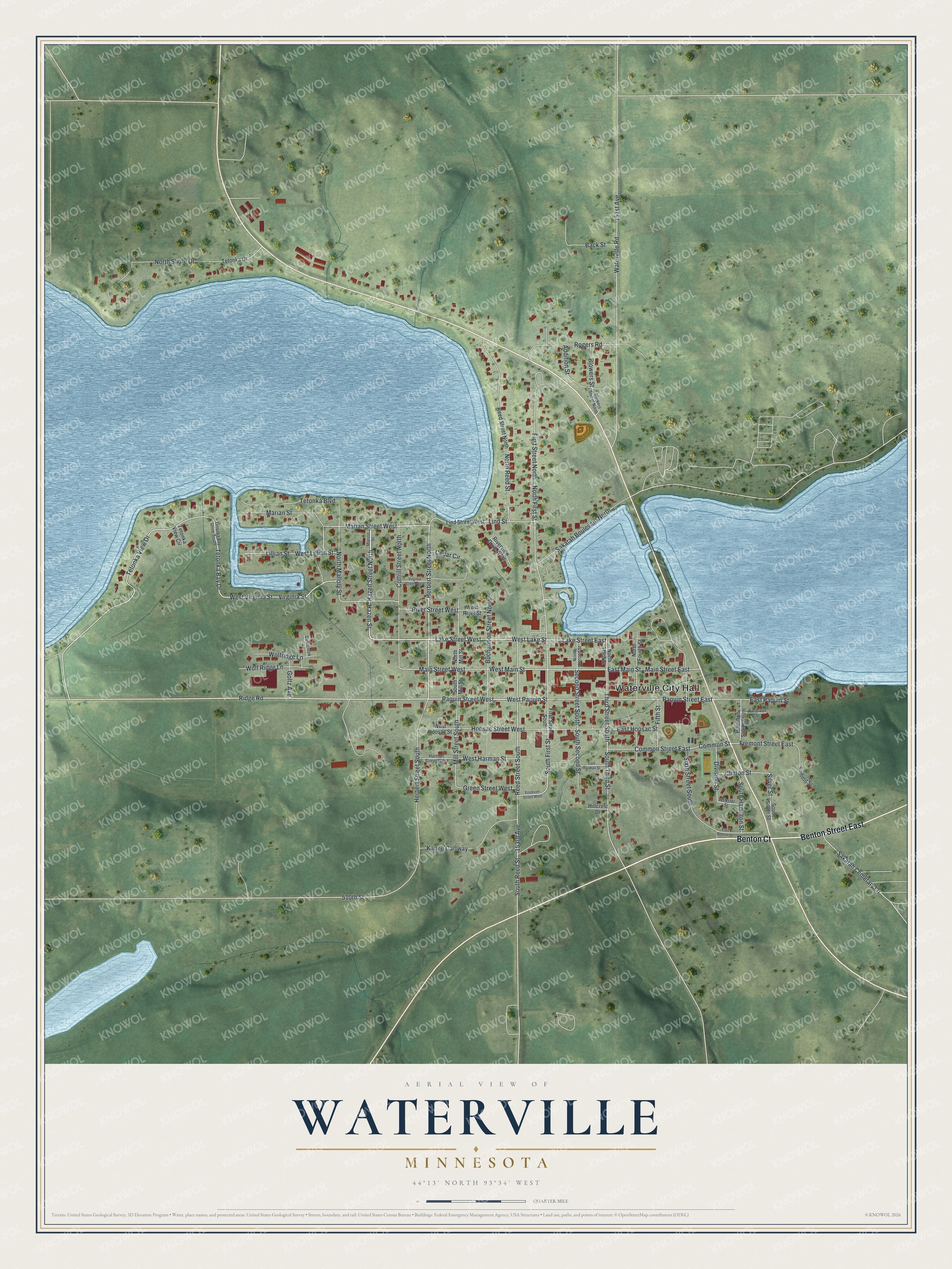 Watermarked full-map preview of Waterville, Minnesota