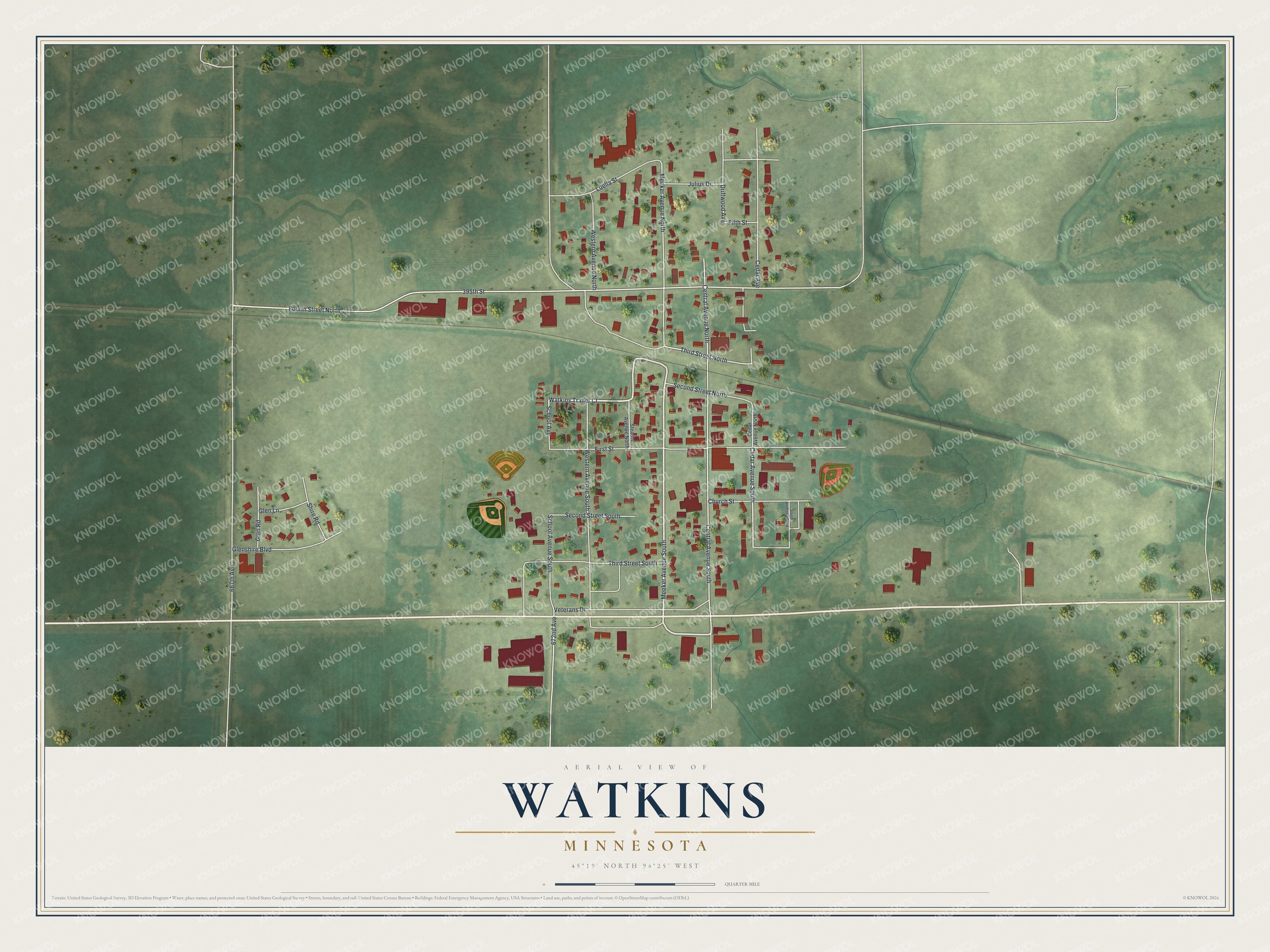 Watermarked full-map preview of Watkins, Minnesota