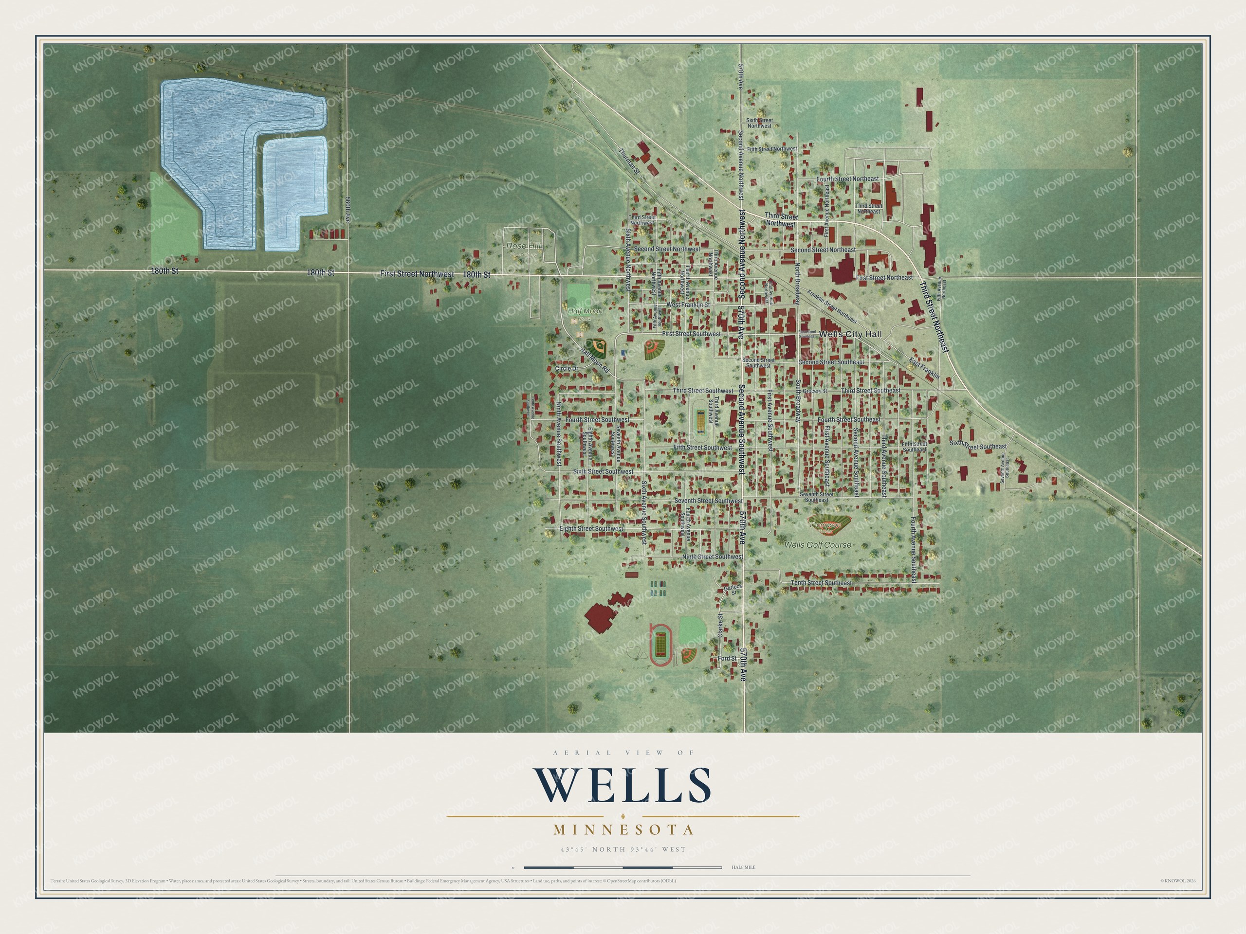 Watermarked full-map preview of Wells, Minnesota