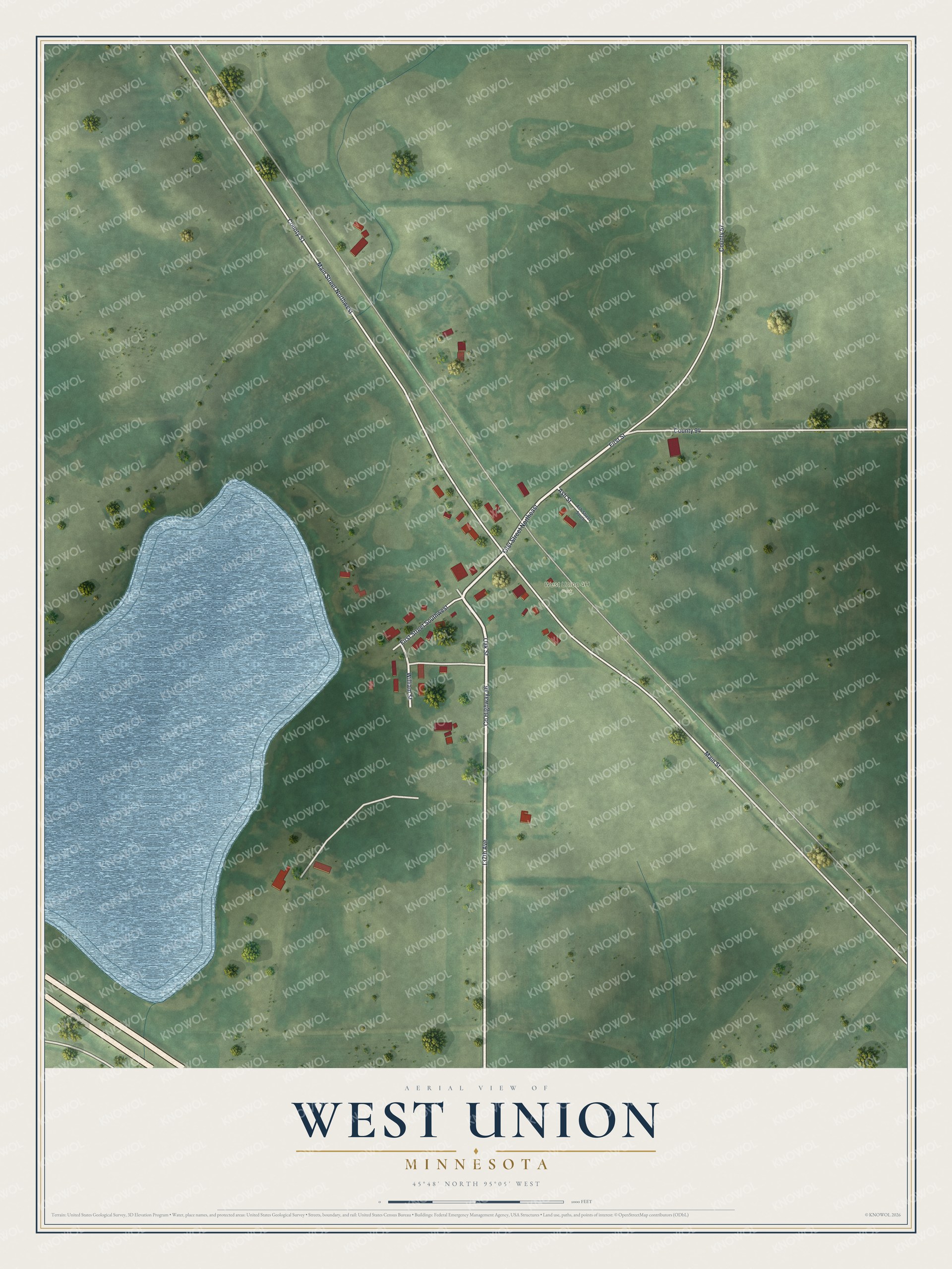 Watermarked full-map preview of West Union, Minnesota