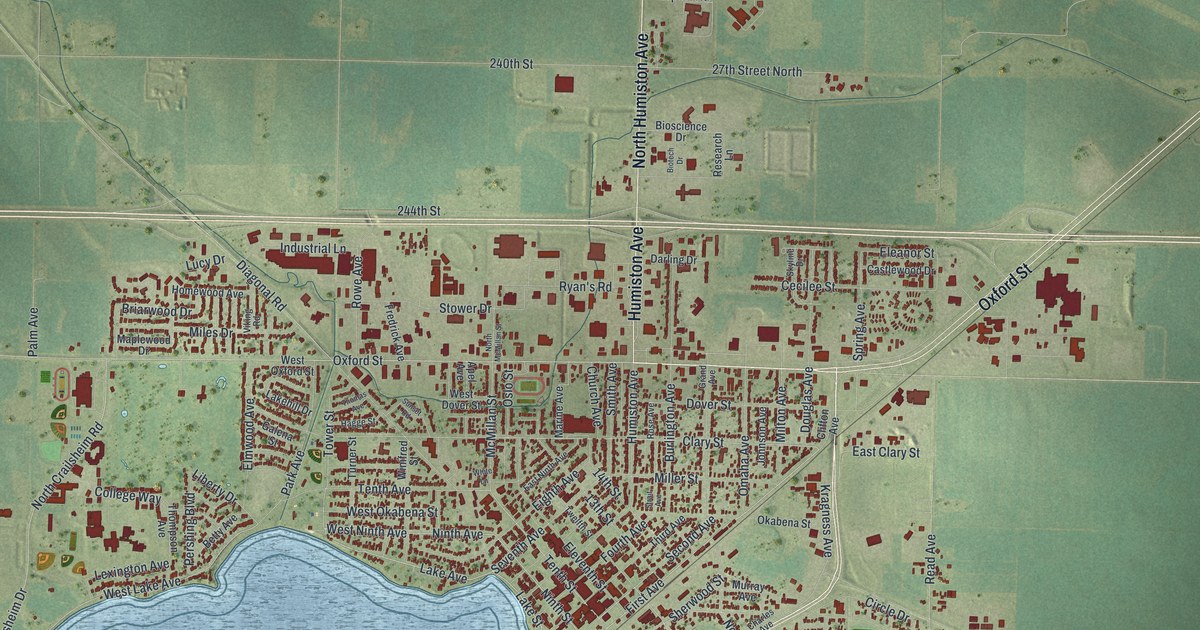 Map of Worthington, Minnesota in 2026