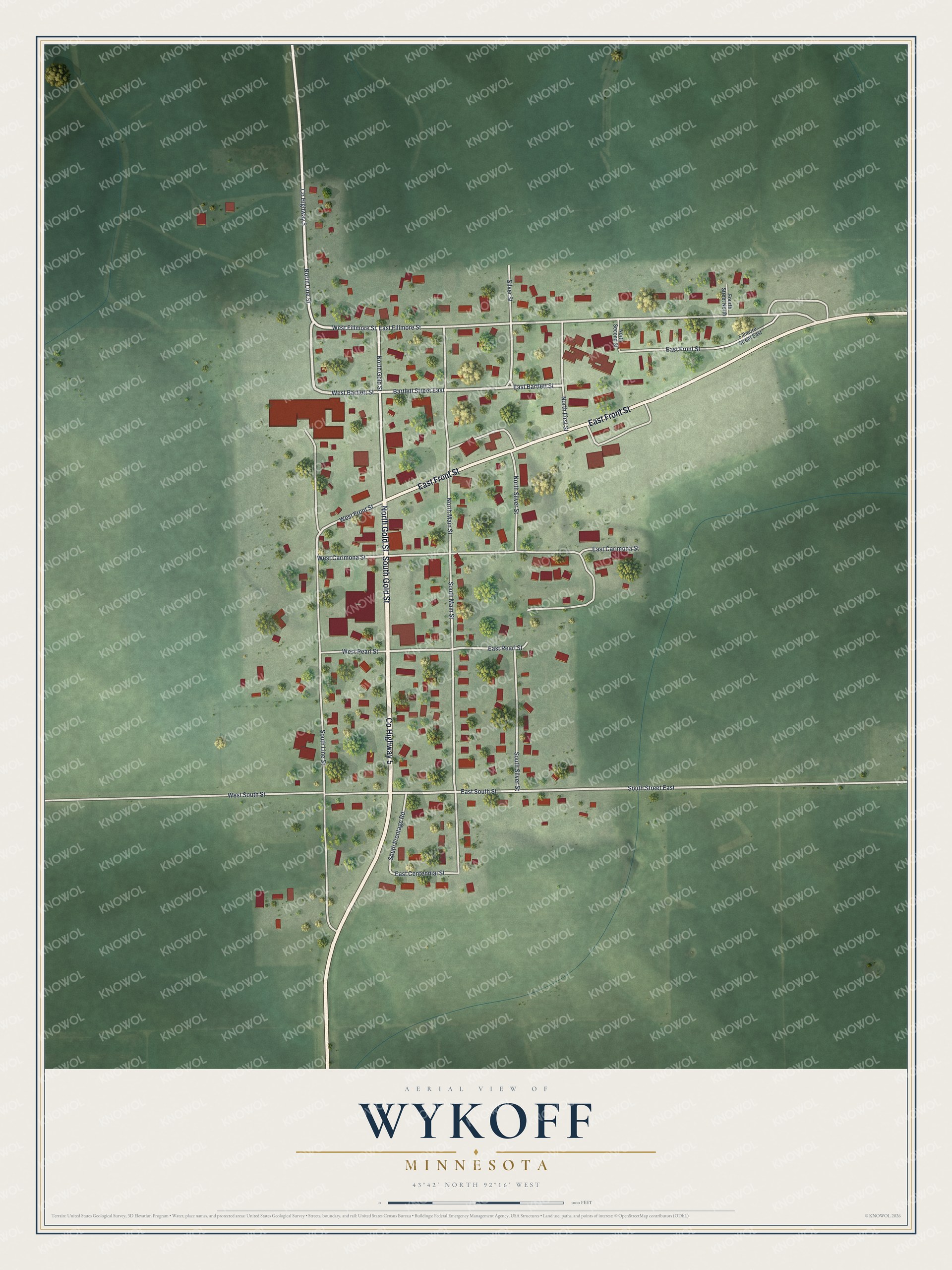 Watermarked full-map preview of Wykoff, Minnesota