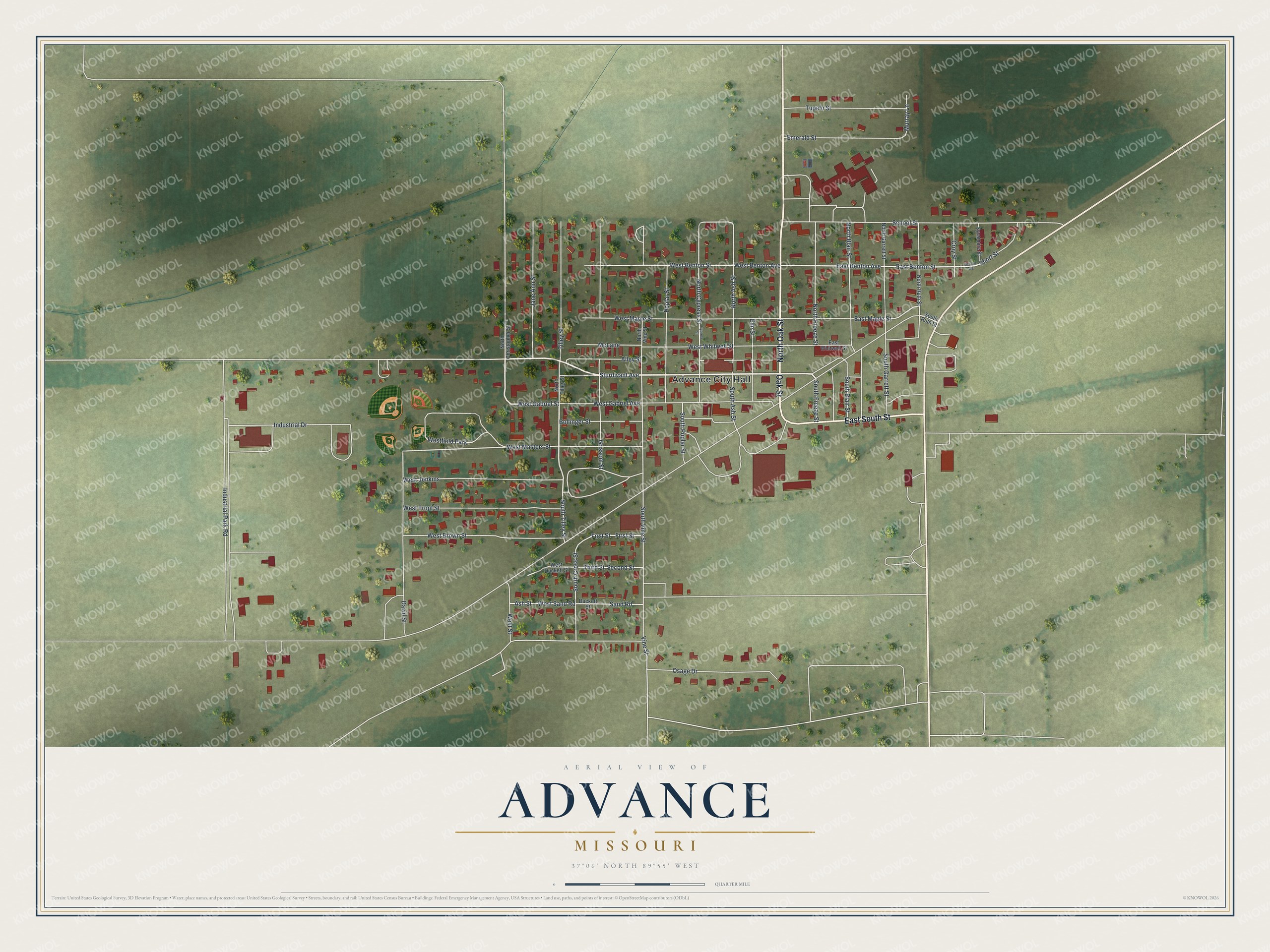 Watermarked full-map preview of Advance, Missouri