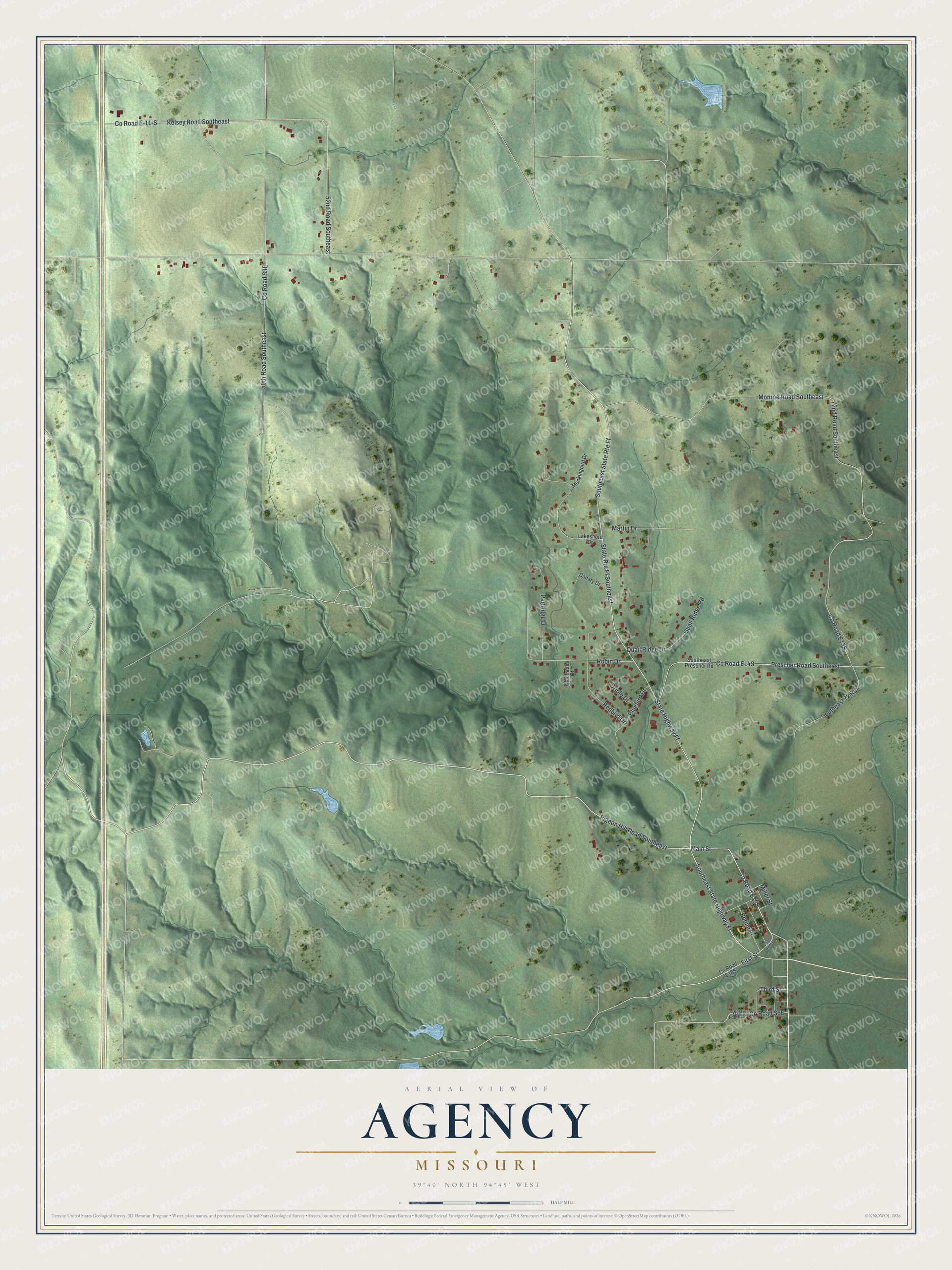 Watermarked full-map preview of Agency, Missouri