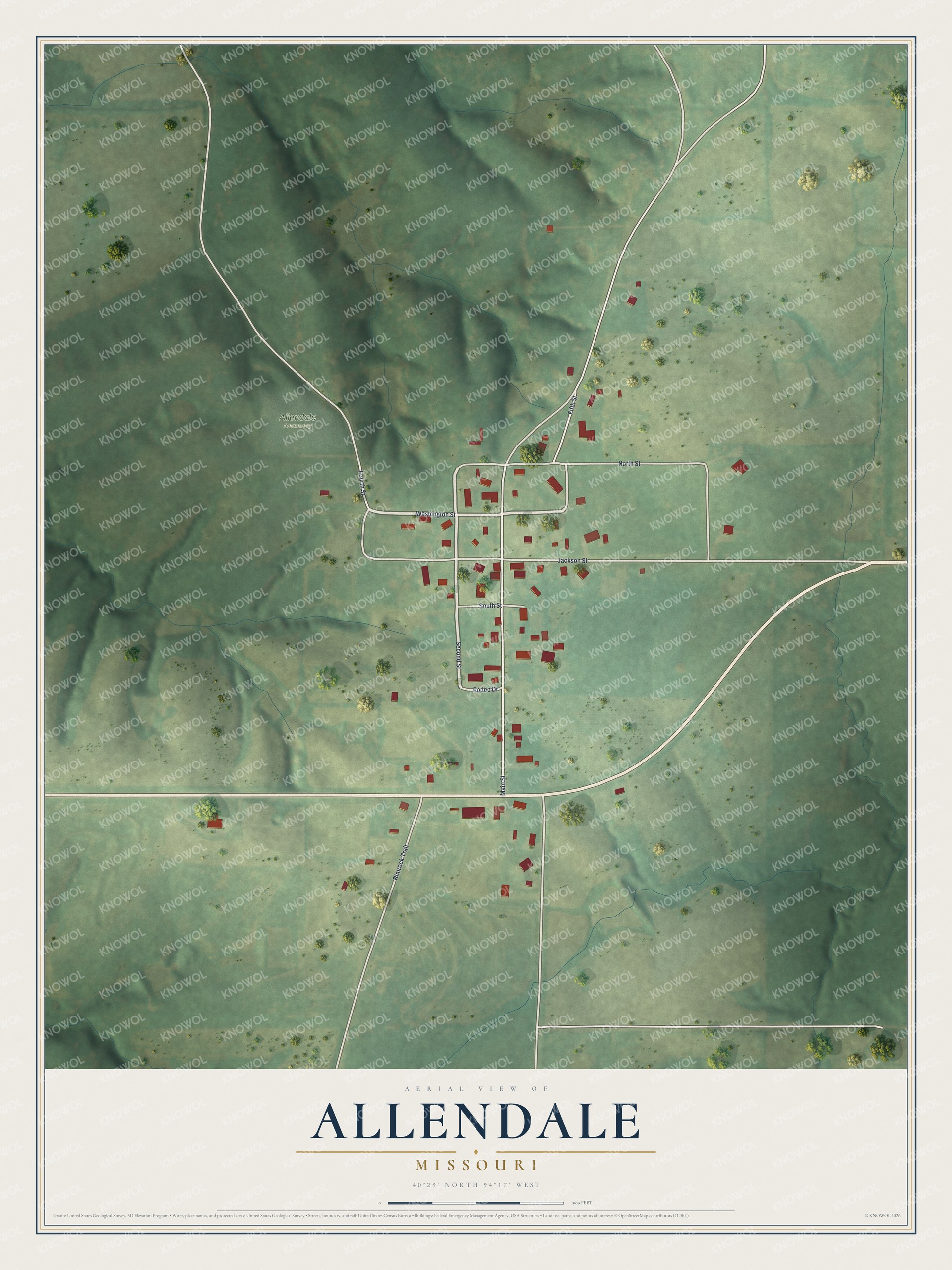 Watermarked full-map preview of Allendale, Missouri