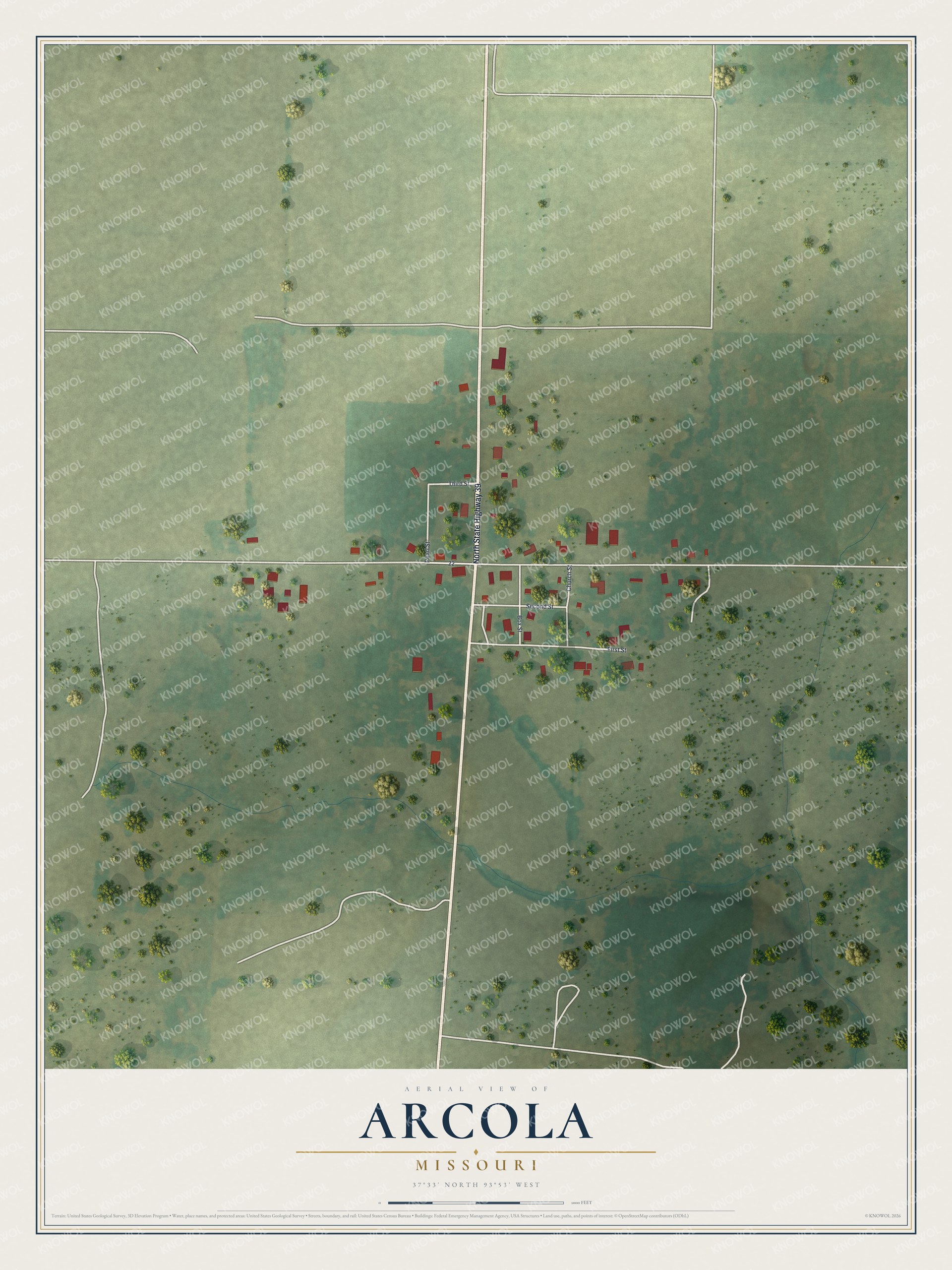 Watermarked full-map preview of Arcola, Missouri