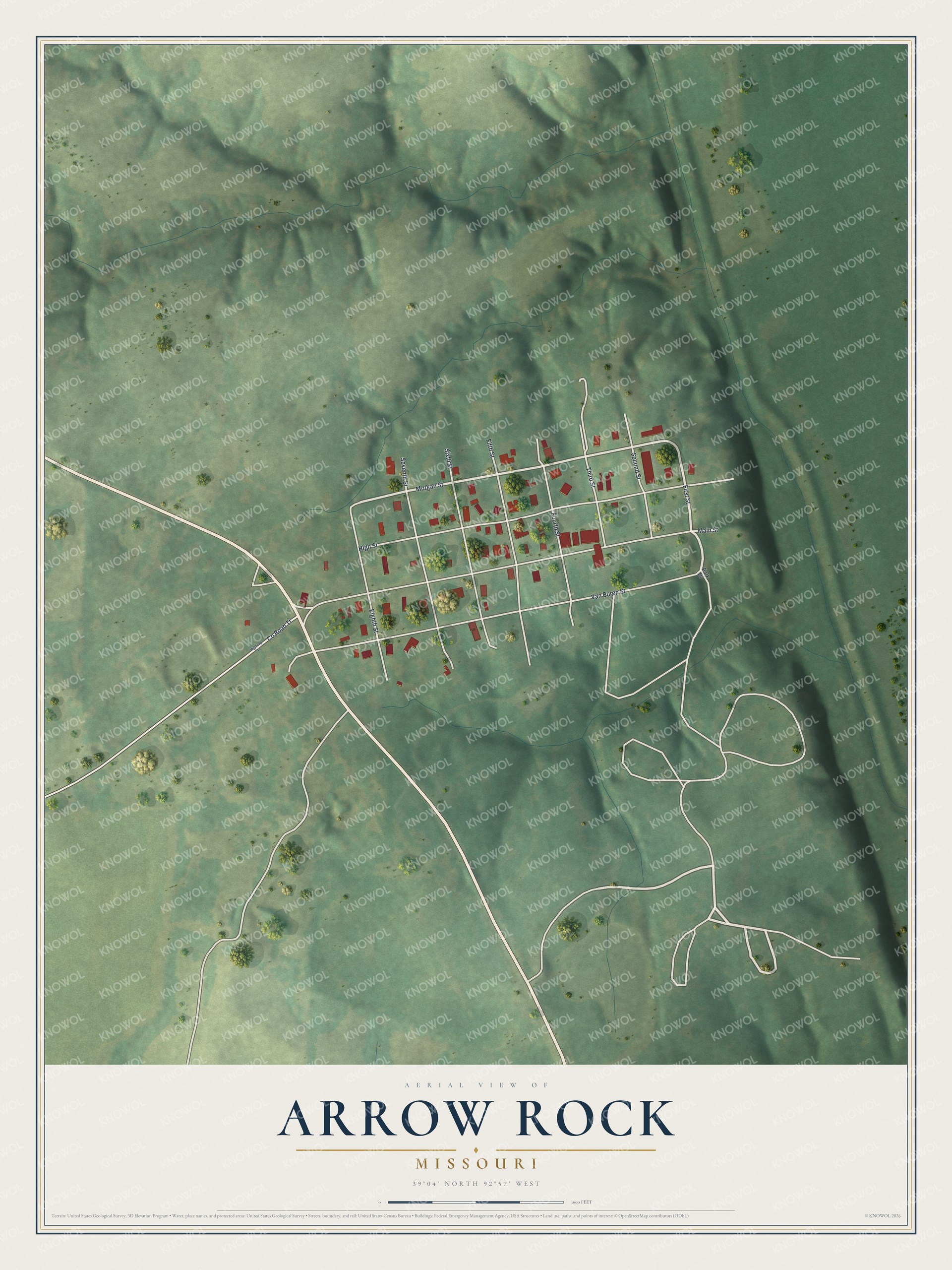 Watermarked full-map preview of Arrow Rock, Missouri