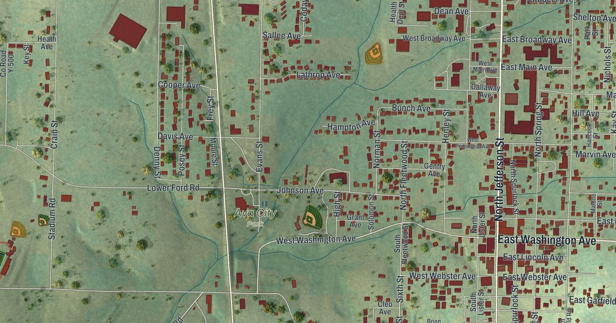Map of Ava, Missouri in 2026