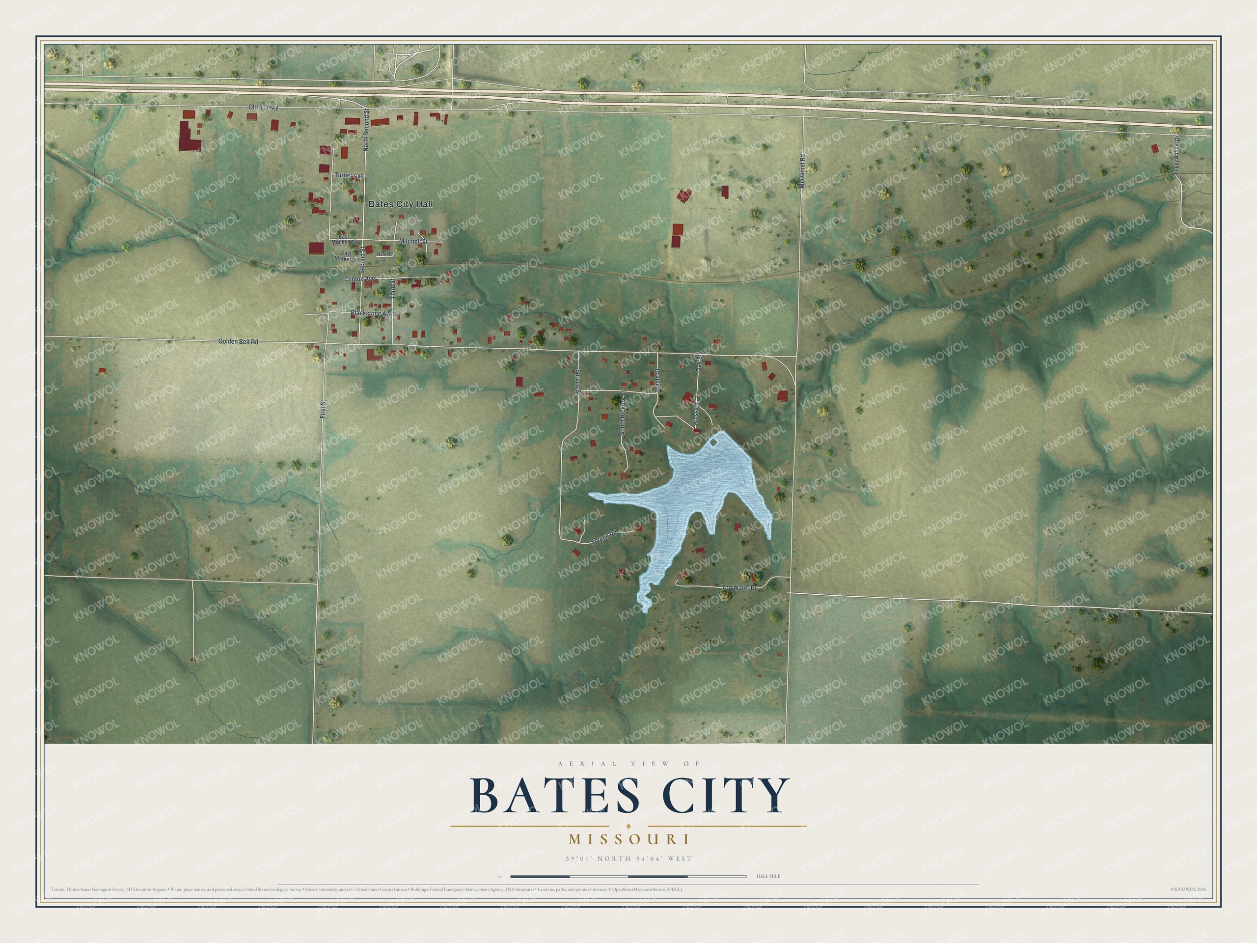 Watermarked full-map preview of Bates City, Missouri