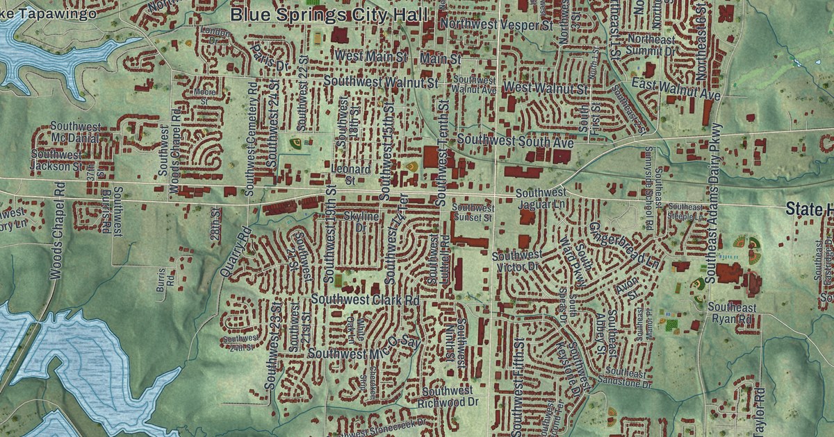 Map of Blue Springs, Missouri in 2026