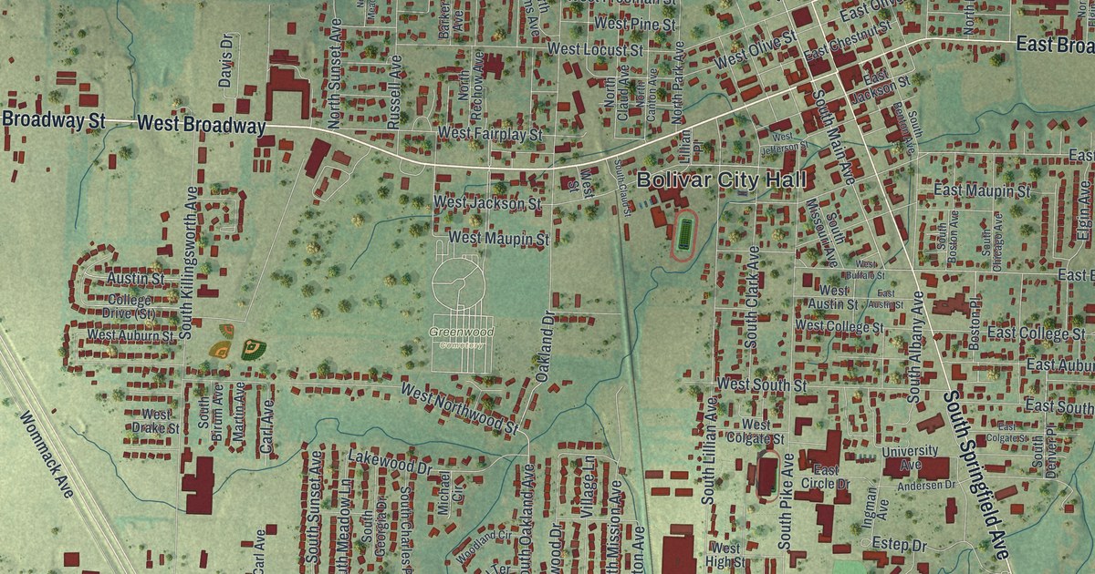 Map of Bolivar, Missouri in 2026