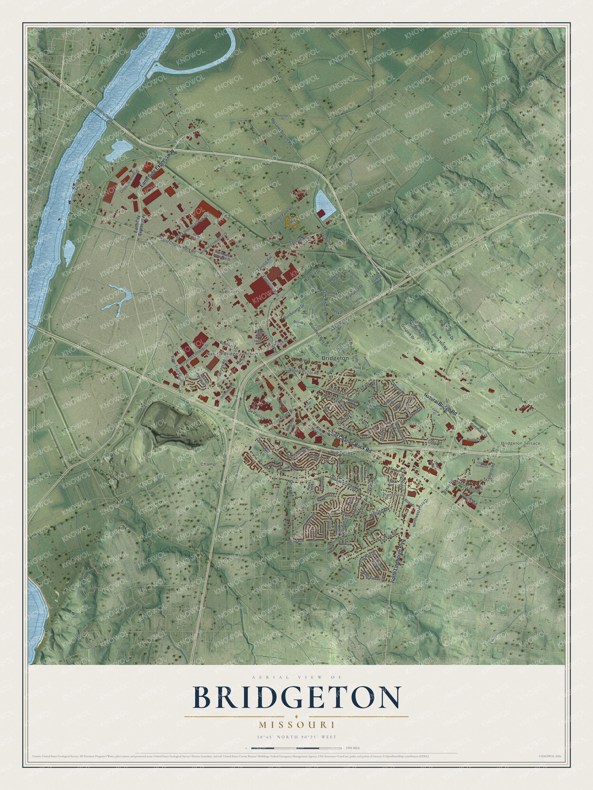 Watermarked full-map preview of Bridgeton, Missouri