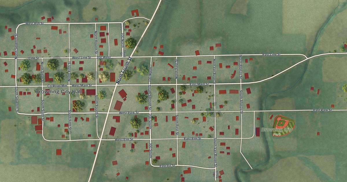 Map of Browning, Missouri in 2026