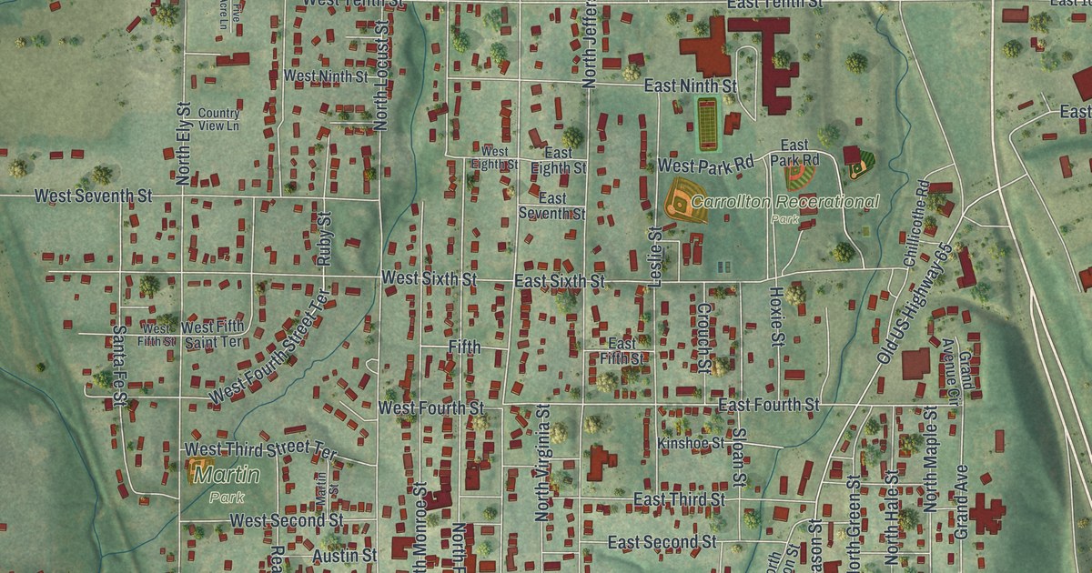 Map of Carrollton, Missouri in 2026