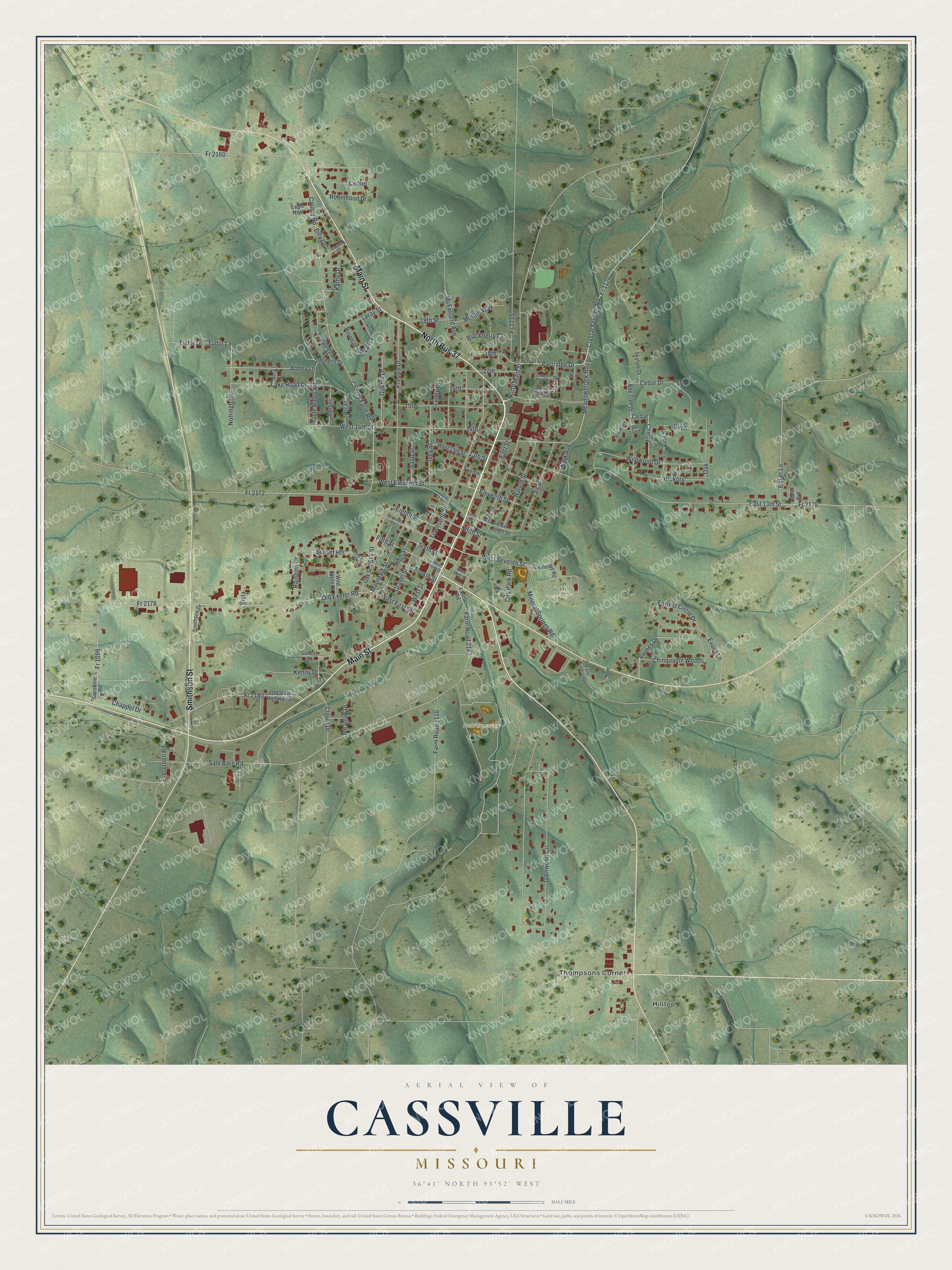Watermarked full-map preview of Cassville, Missouri