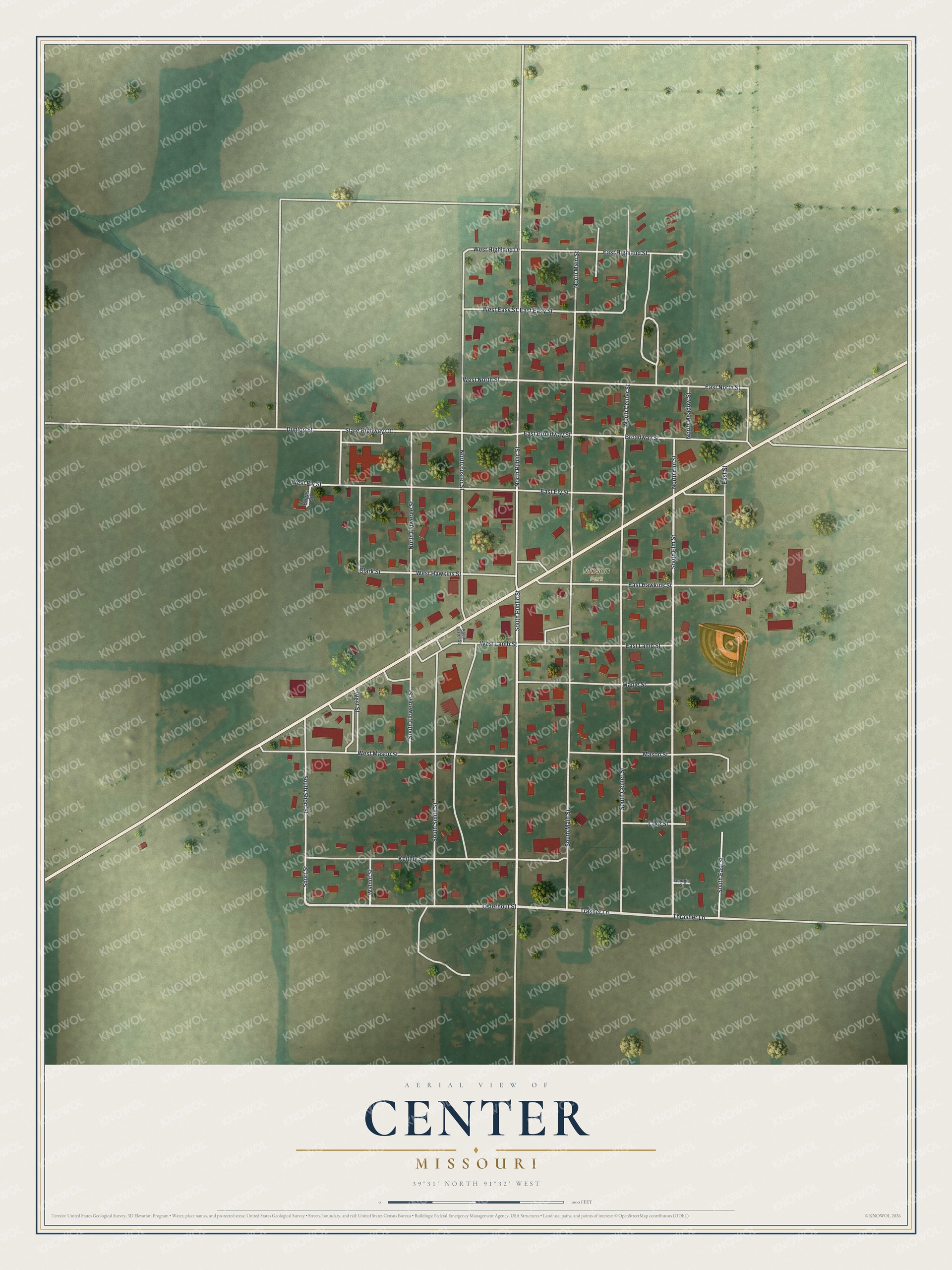 Watermarked full-map preview of Center, Missouri