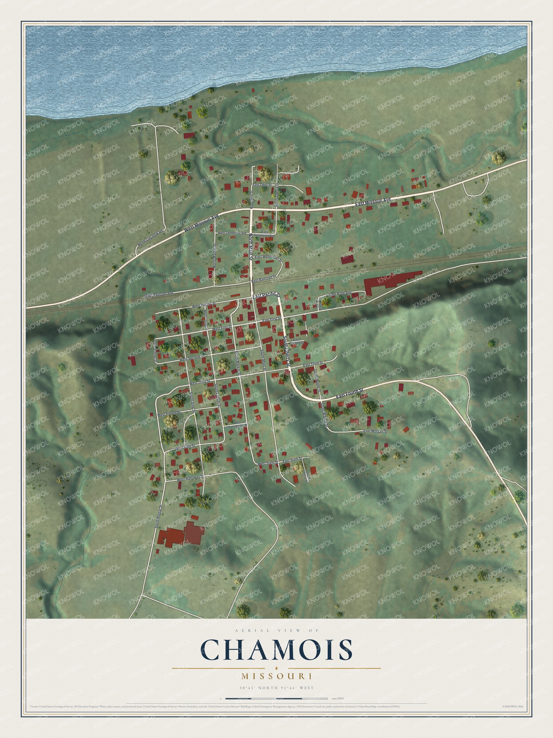 Watermarked full-map preview of Chamois, Missouri