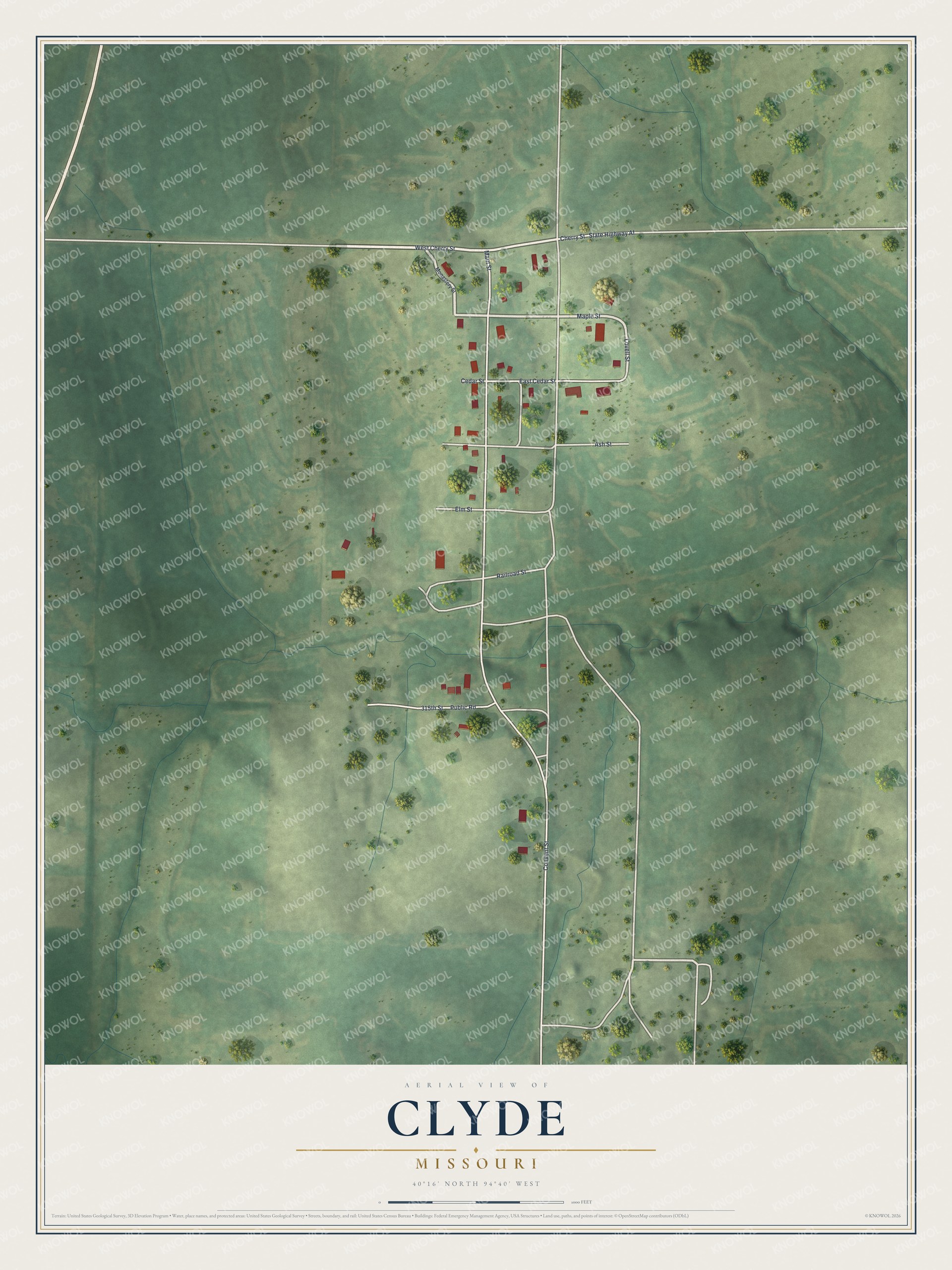 Watermarked full-map preview of Clyde, Missouri