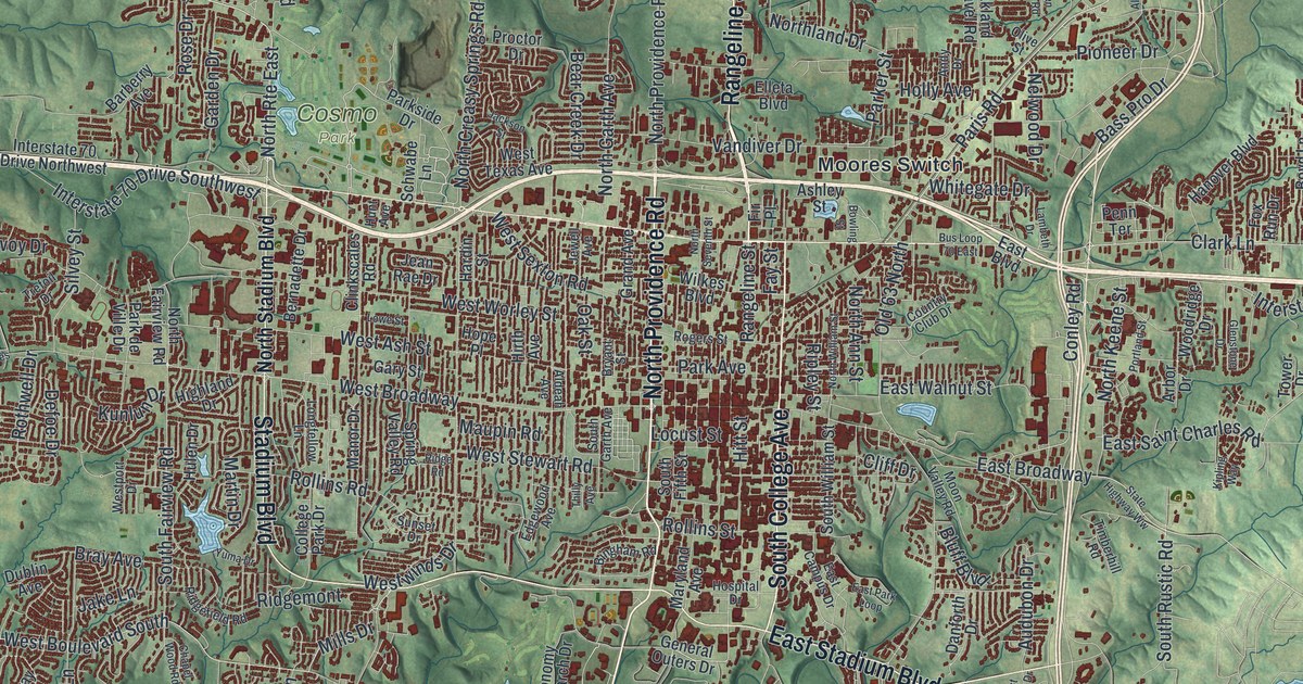 Map of Columbia, Missouri in 2026