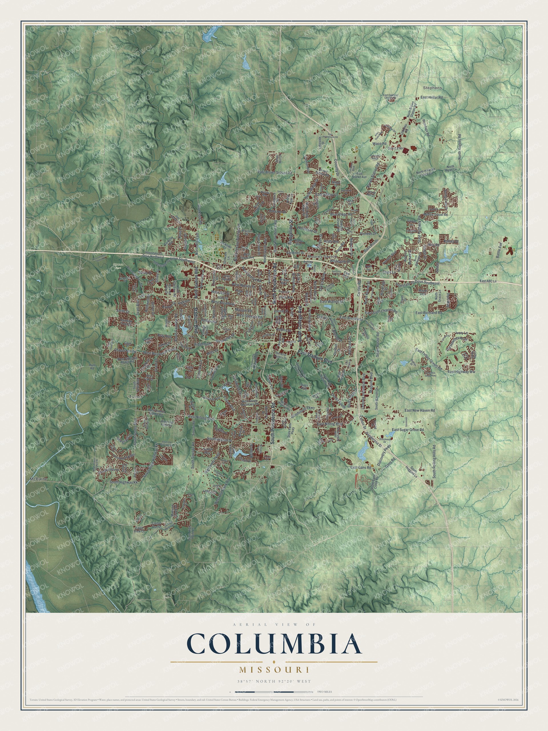 Watermarked full-map preview of Columbia, Missouri