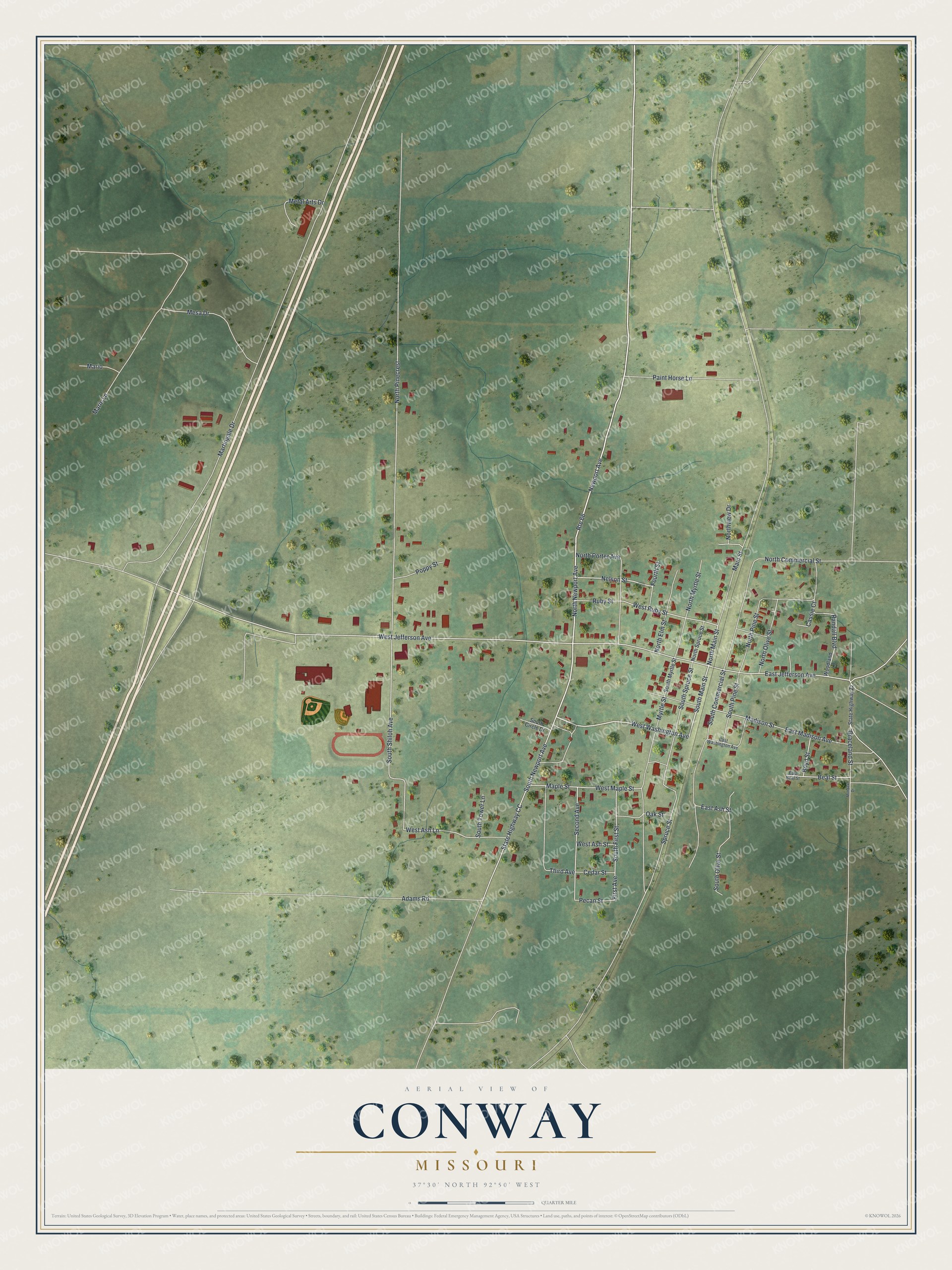 Watermarked full-map preview of Conway, Missouri