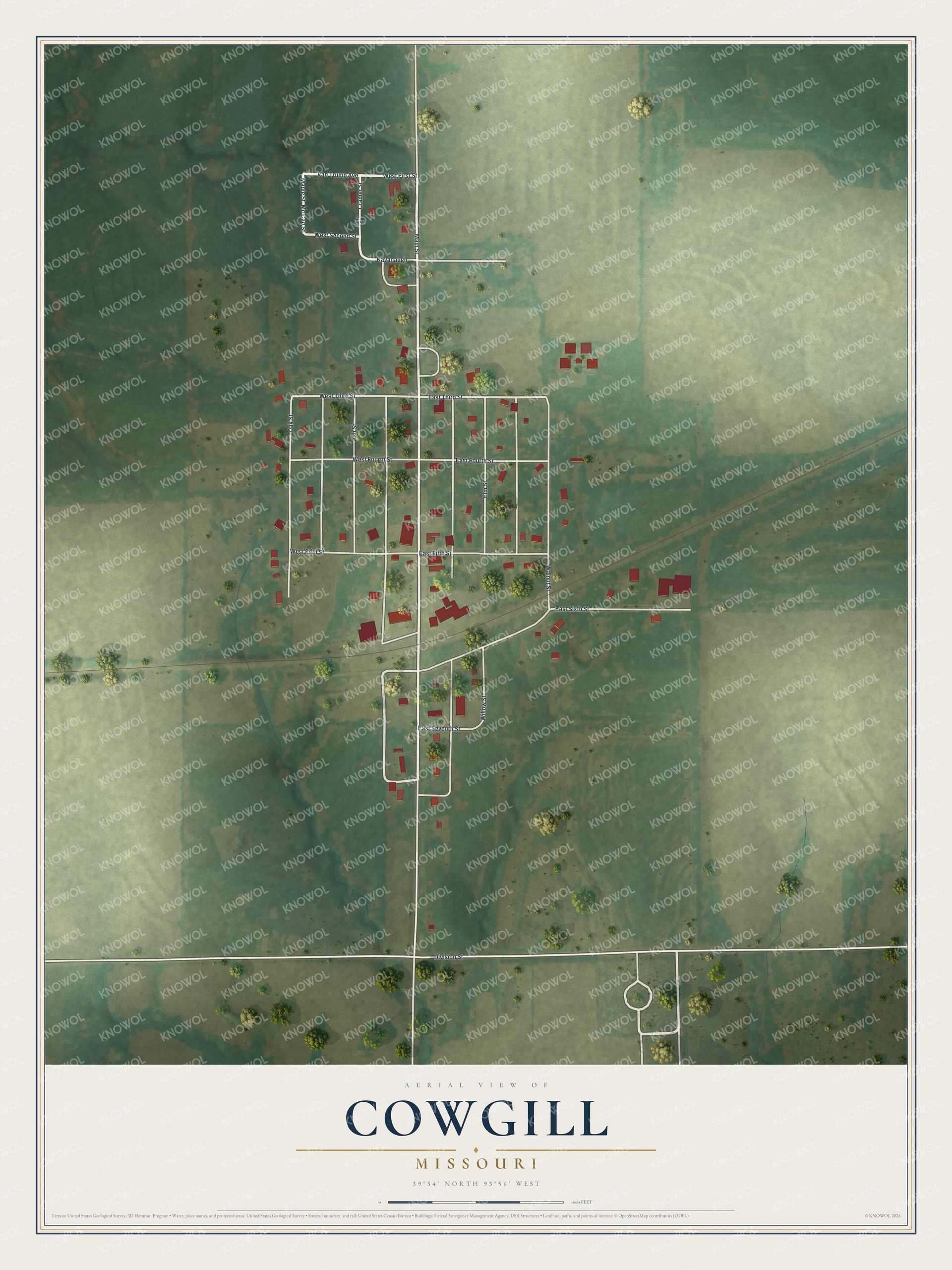 Watermarked full-map preview of Cowgill, Missouri