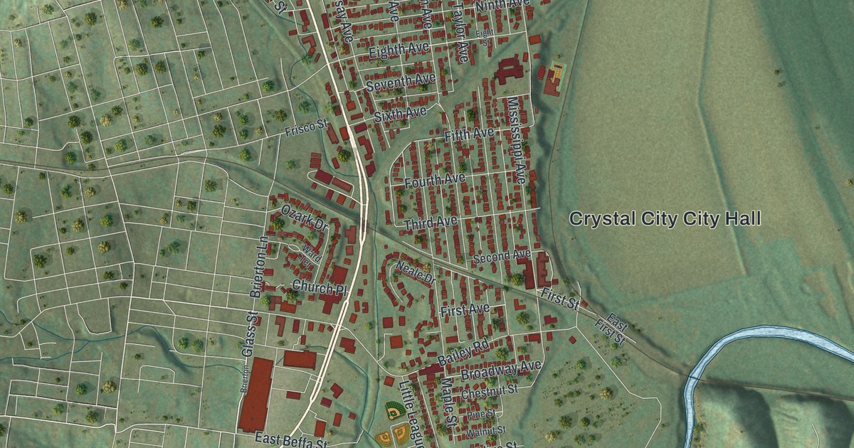 Map of Crystal City, Missouri in 2026