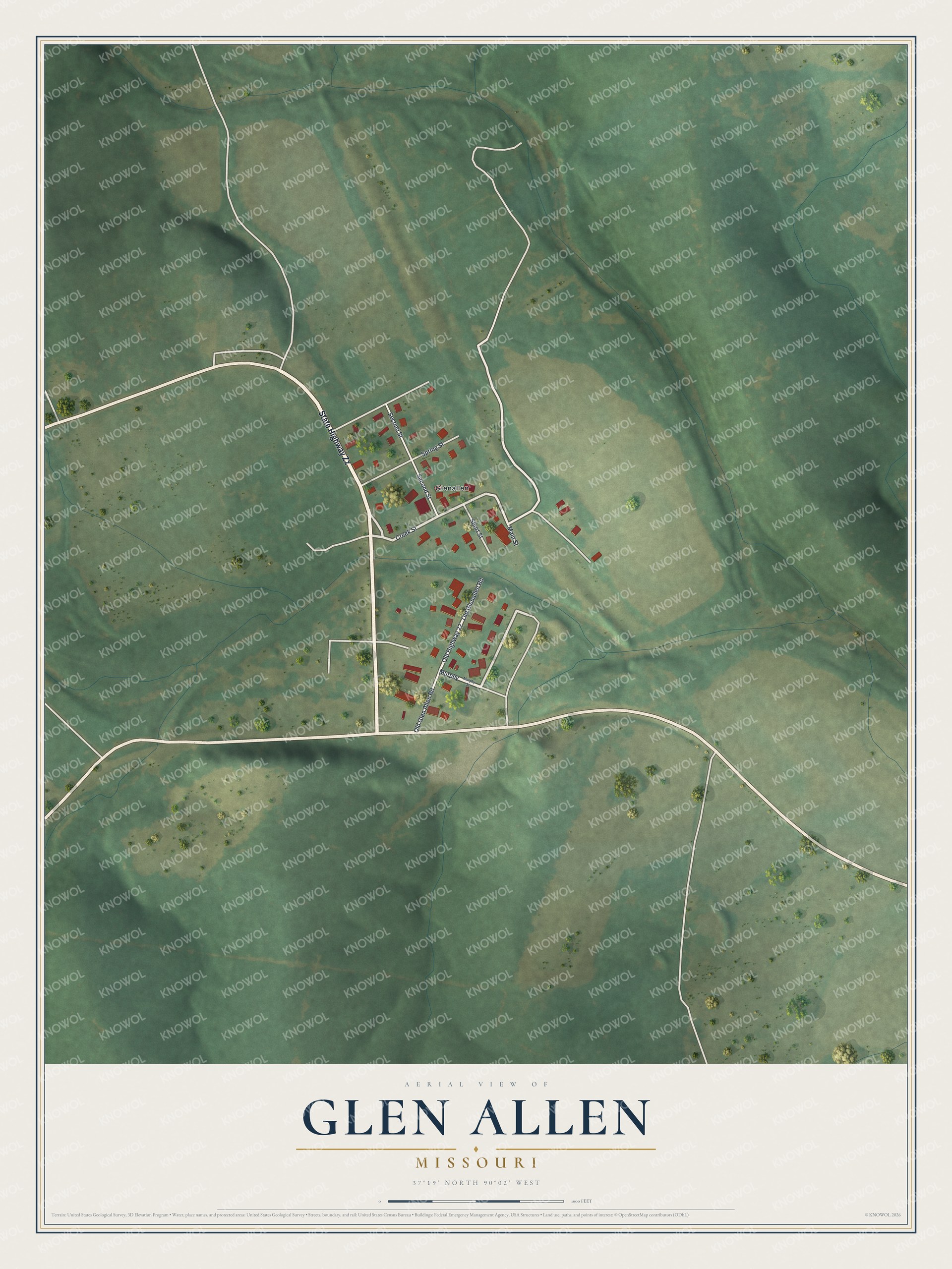 Watermarked full-map preview of Glen Allen, Missouri
