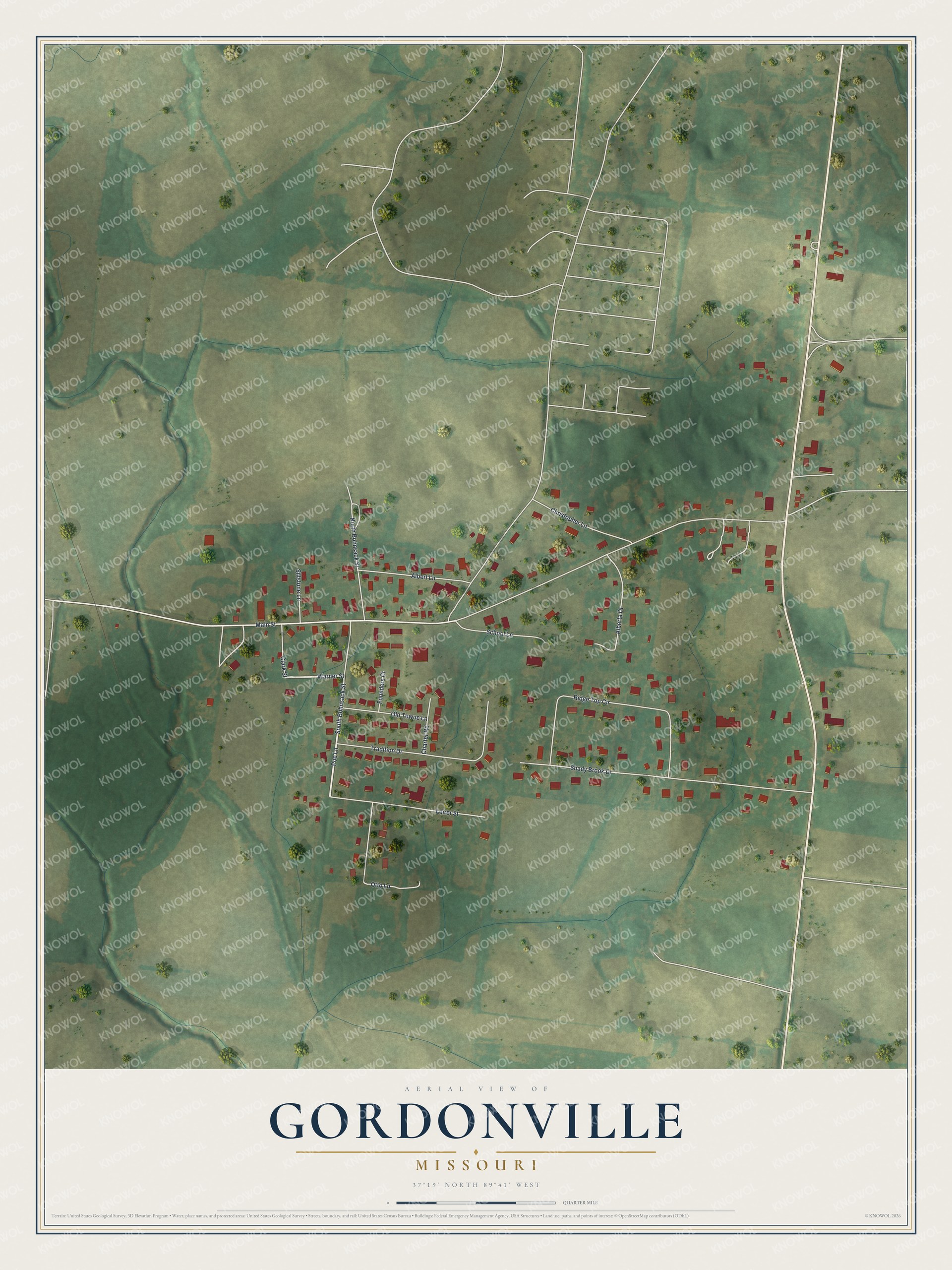 Watermarked full-map preview of Gordonville, Missouri