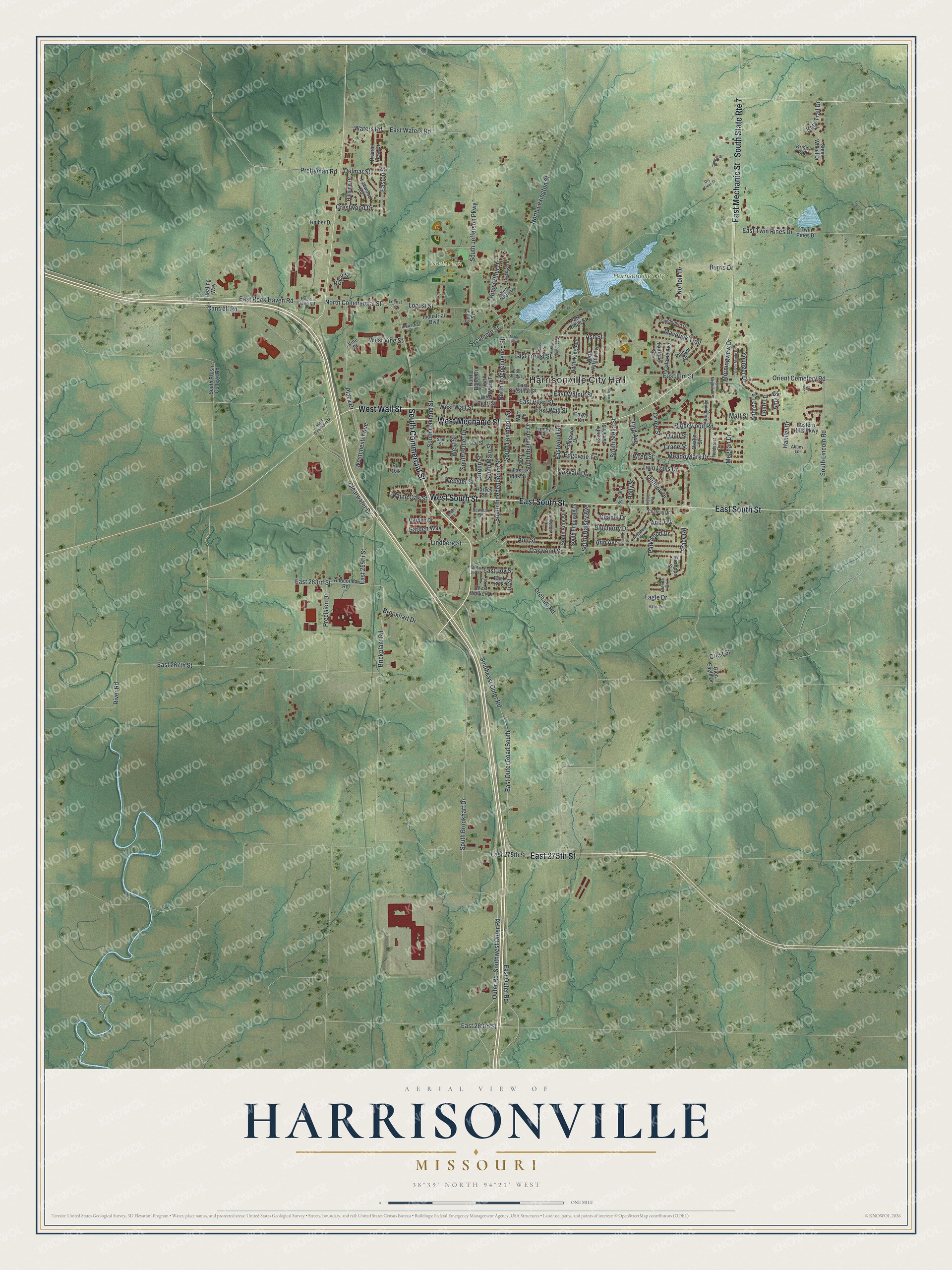Watermarked full-map preview of Harrisonville, Missouri