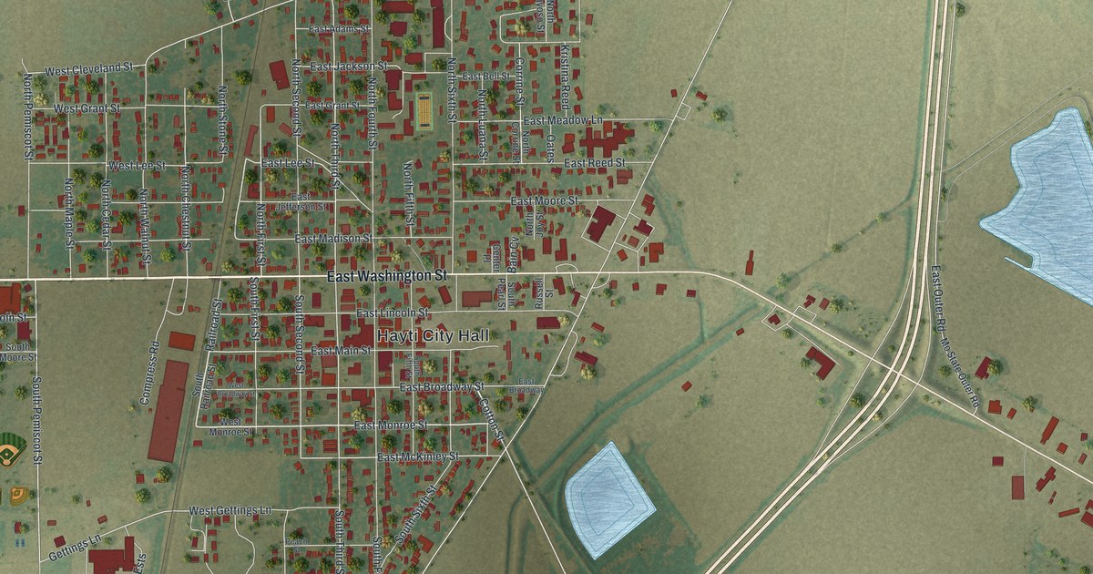Map of Hayti, Missouri in 2026