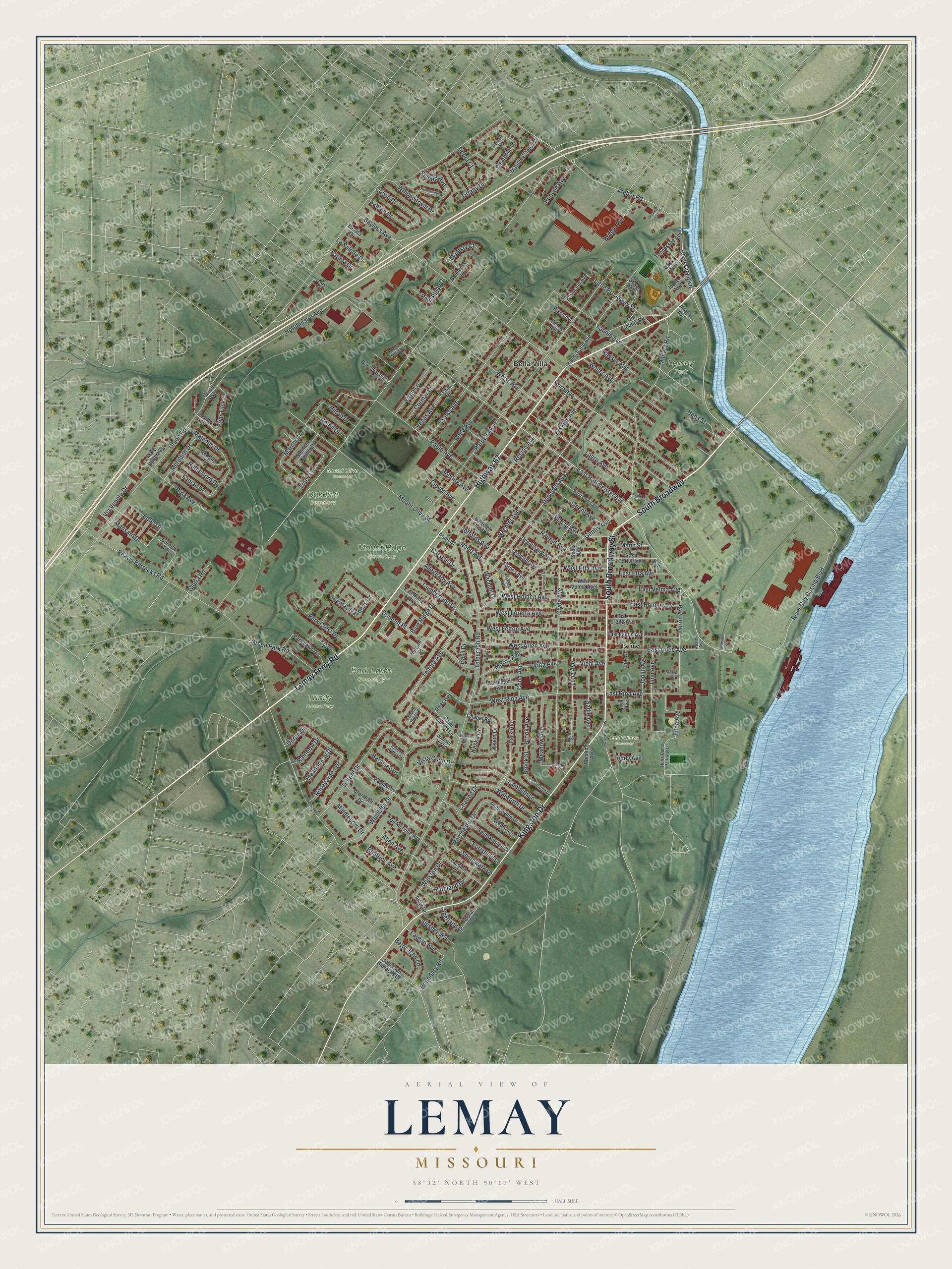 Watermarked full-map preview of Lemay, Missouri