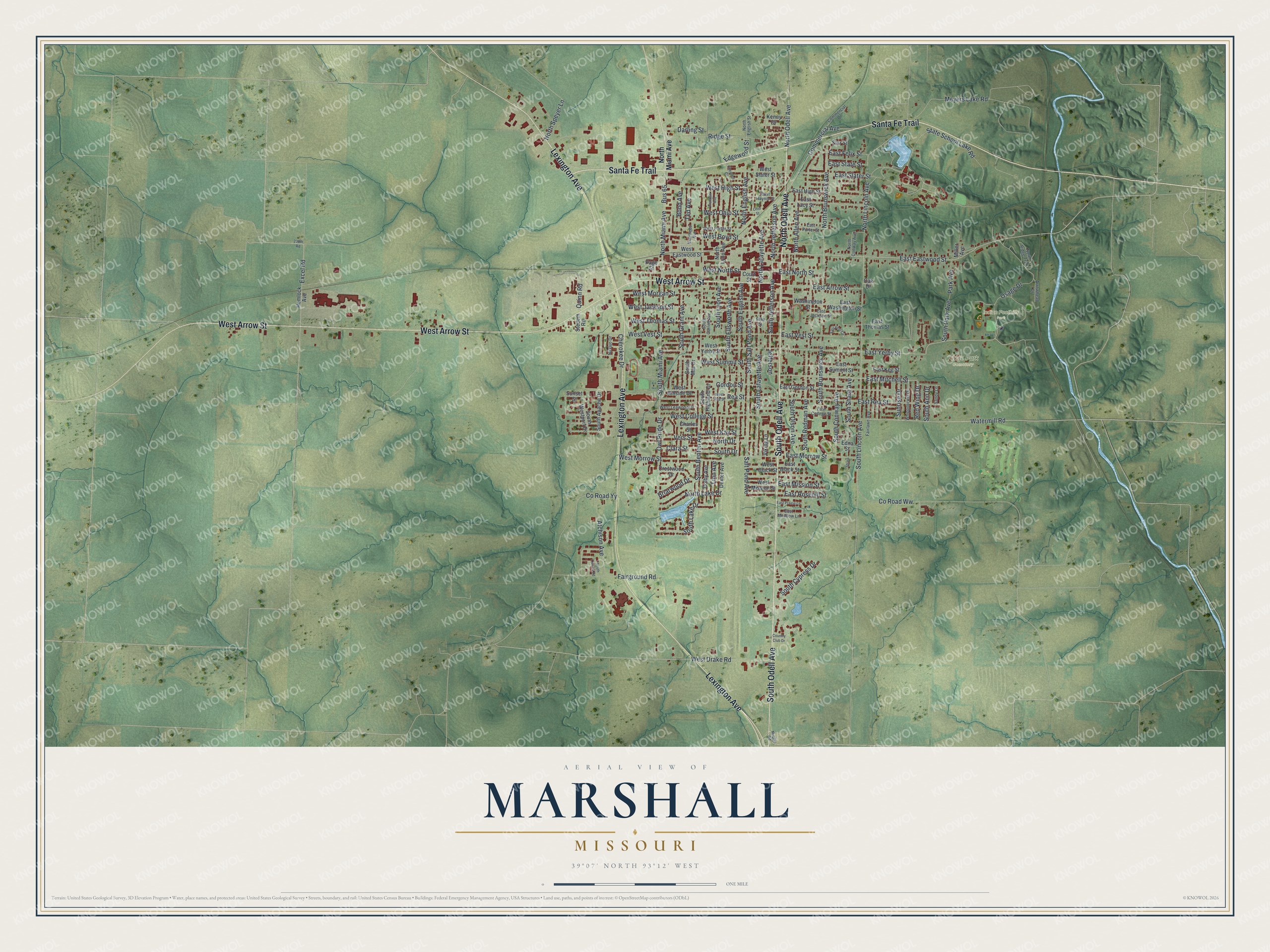 Watermarked full-map preview of Marshall, Missouri