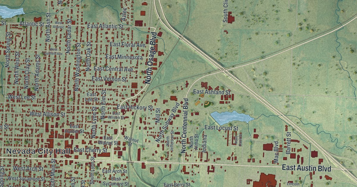 Map of Nevada, Missouri in 2026